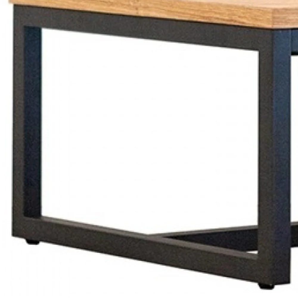 Rustic Natural Oak And Black Metal End Table By Homeroots - Image 4