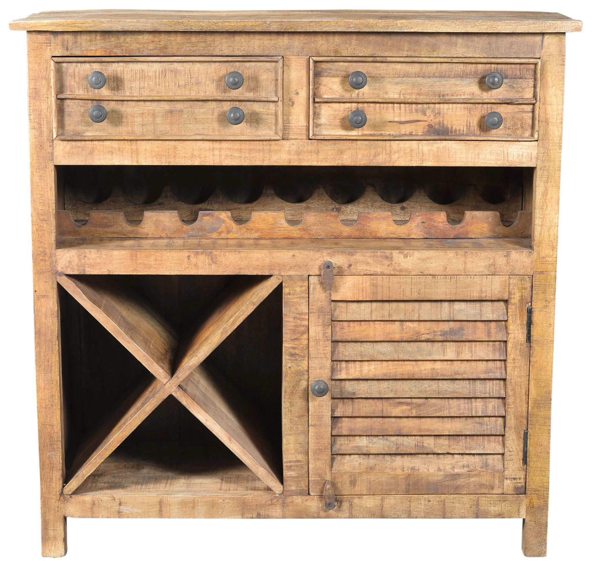 Rustic Natural Solid Wood 2 Door Wine Bar Cabinet By Homeroots - Image 2