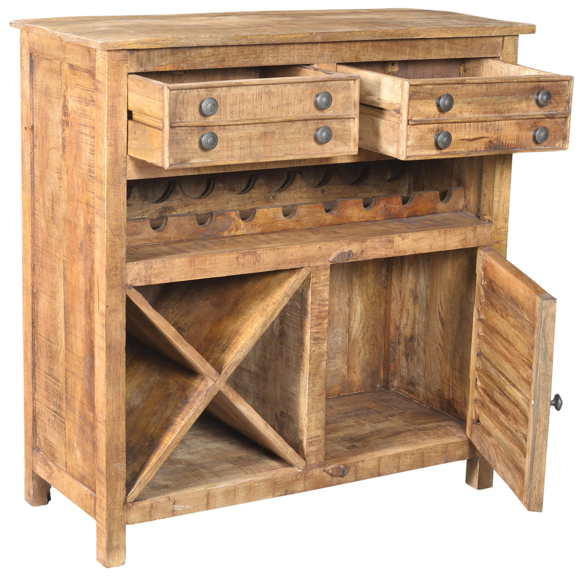 Rustic Natural Solid Wood 2 Door Wine Bar Cabinet By Homeroots - Image 3