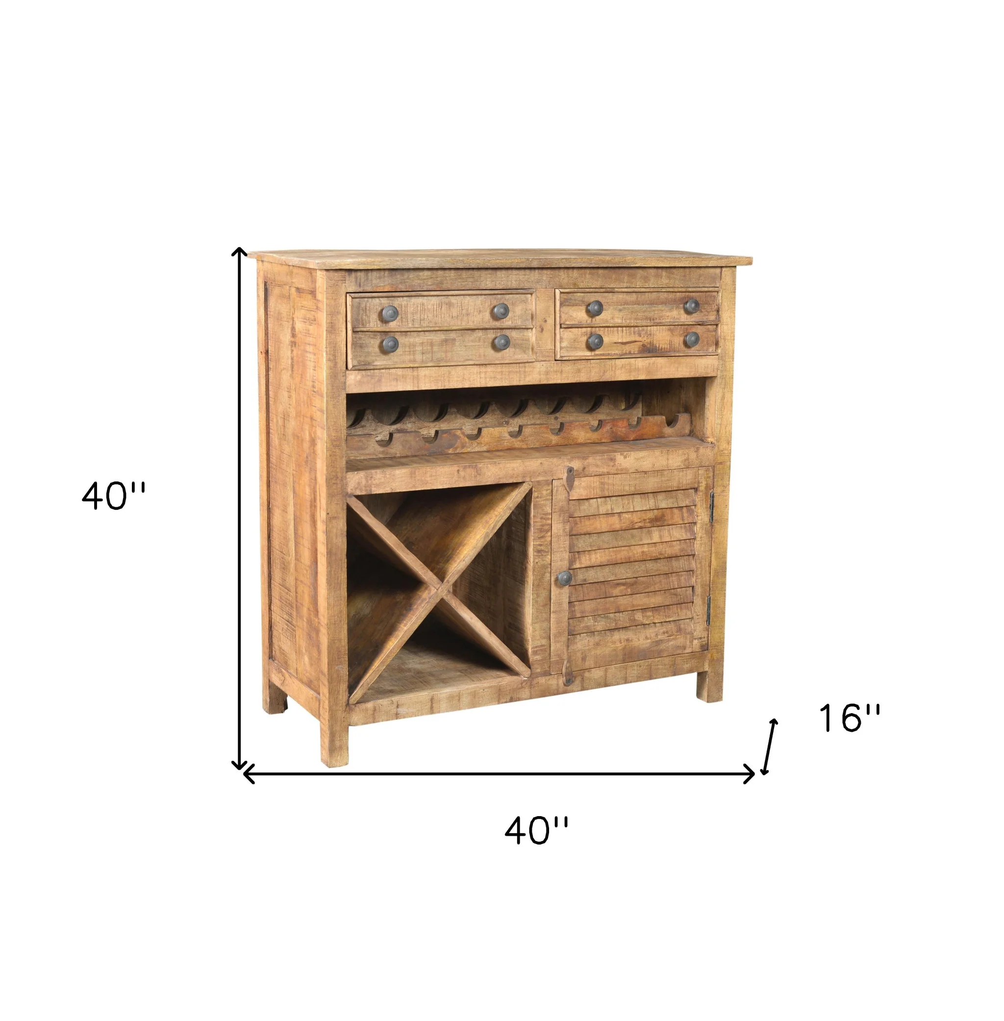 Rustic Natural Solid Wood 2 Door Wine Bar Cabinet By Homeroots - Image 5