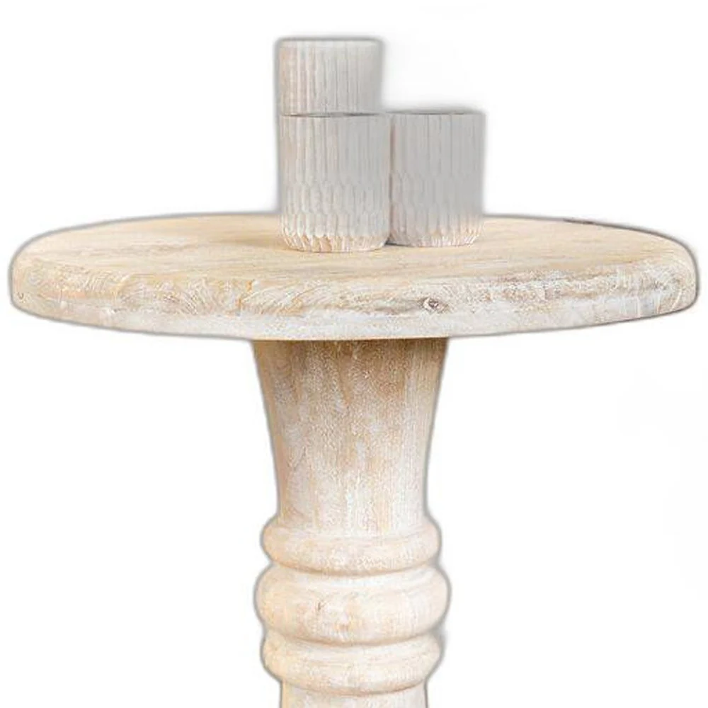 Rustic Natural Turned Pedestal End Table By Homeroots - Image 3