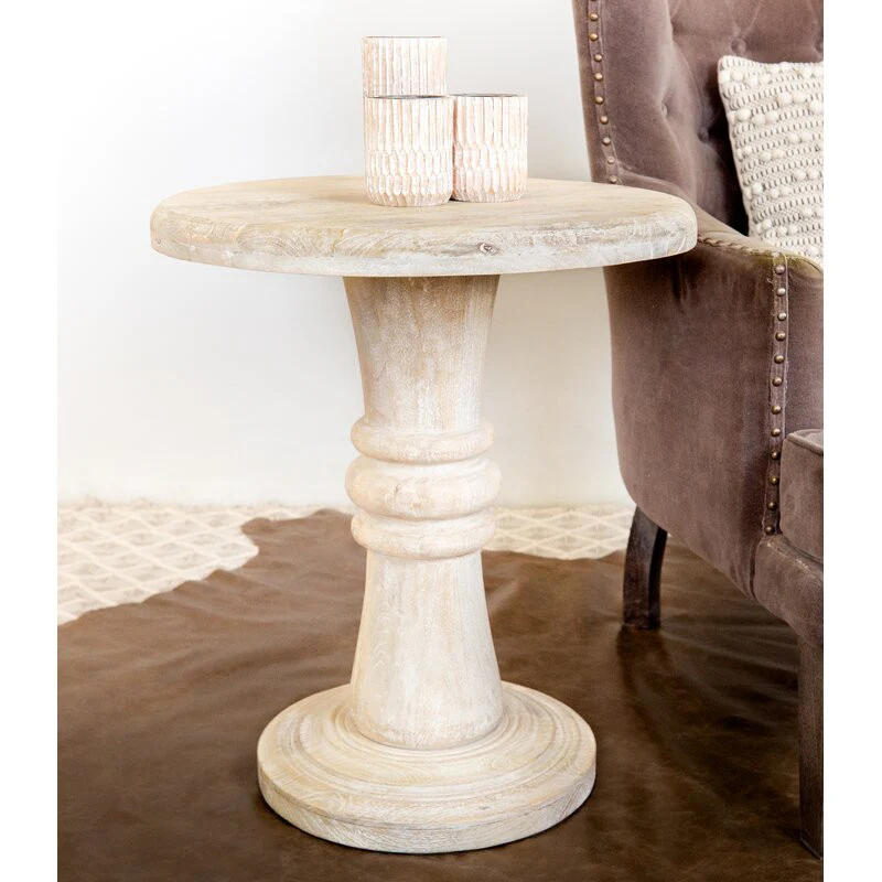 Rustic Natural Turned Pedestal End Table By Homeroots - Image 5