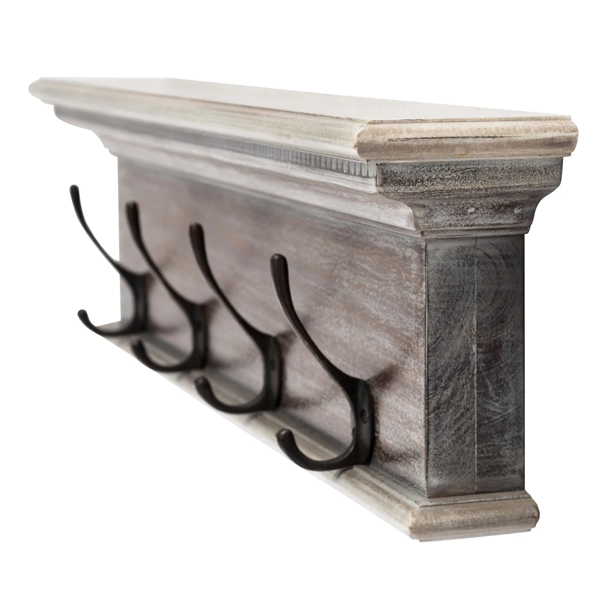 Rustic Natural Wash Wood Four Hook Hanging Coat Rack By Homeroots - Image 3