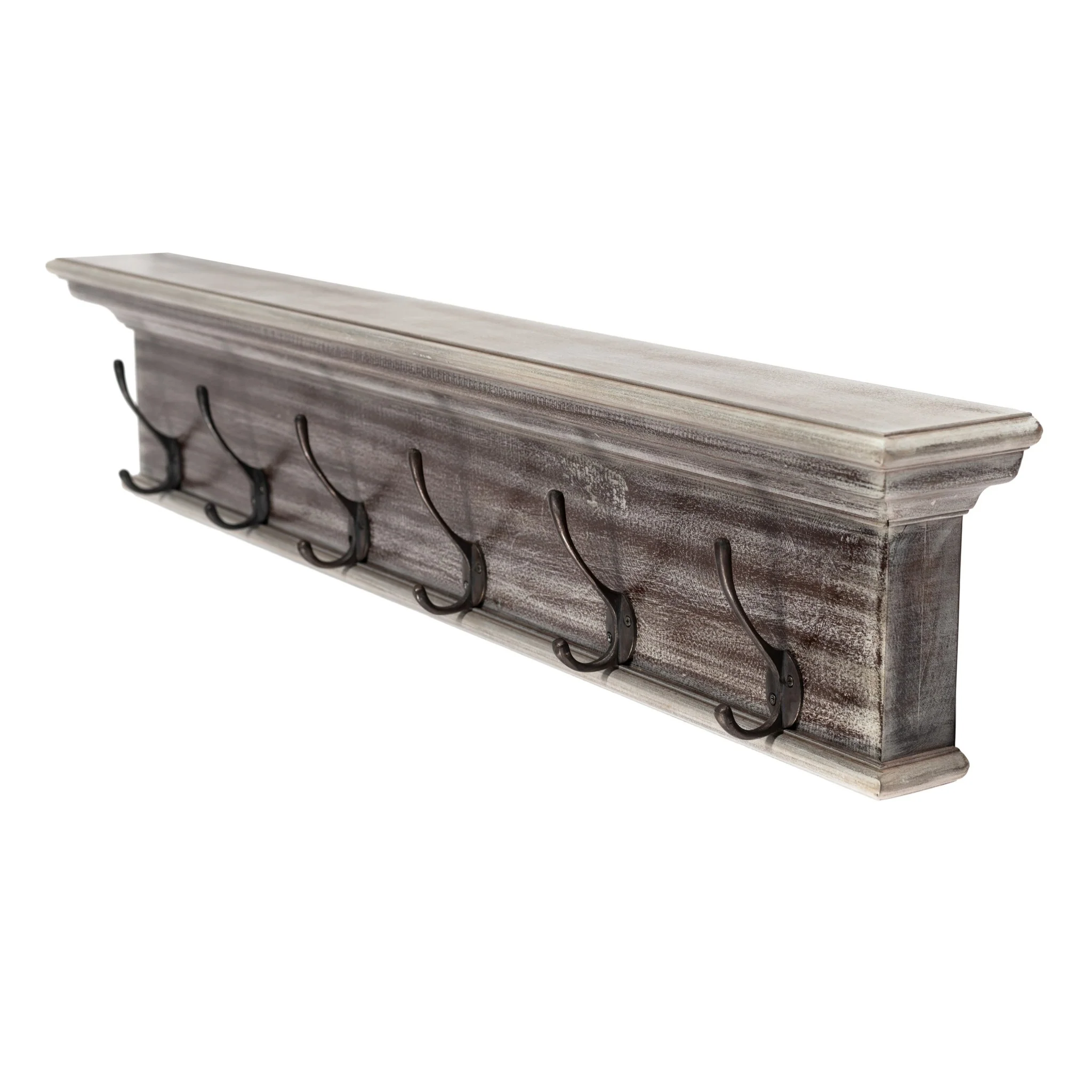 Rustic Natural Wash Wood Six Hook Hanging Coat Rack By Homeroots - Image 3