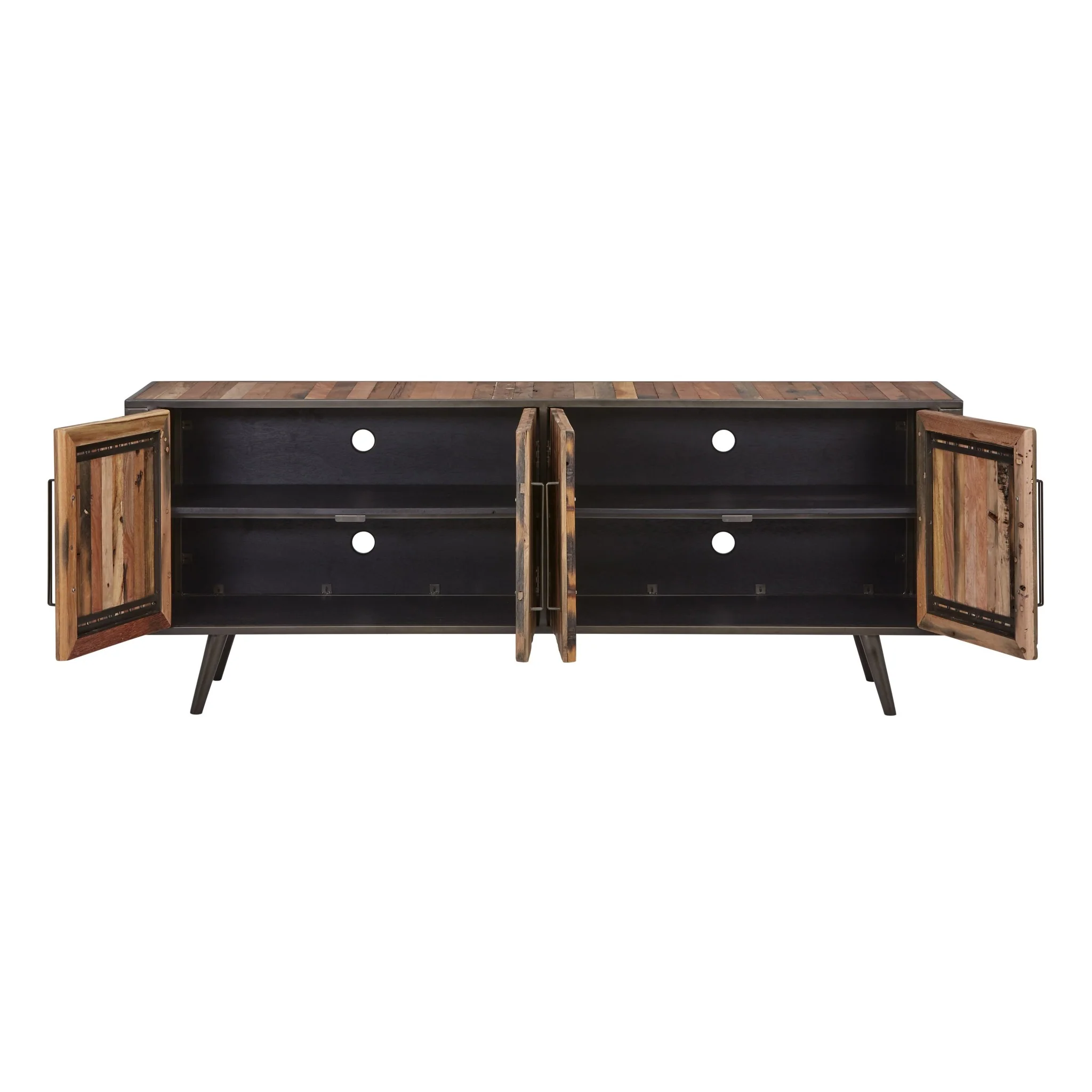 Rustic Natural Wood Media Cabinet with Four Doors By Homeroots - Image 3