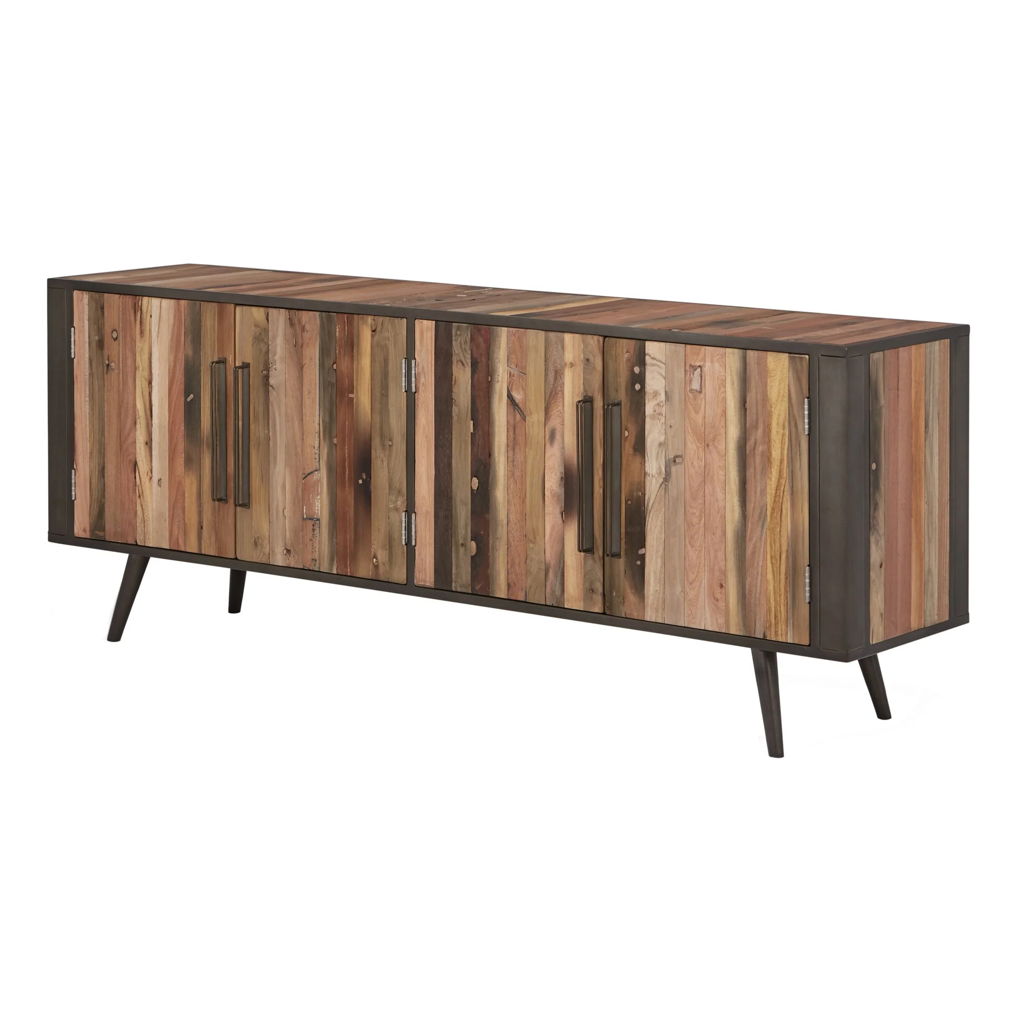 Rustic Natural Wood Media Cabinet with Four Doors By Homeroots - Image 4