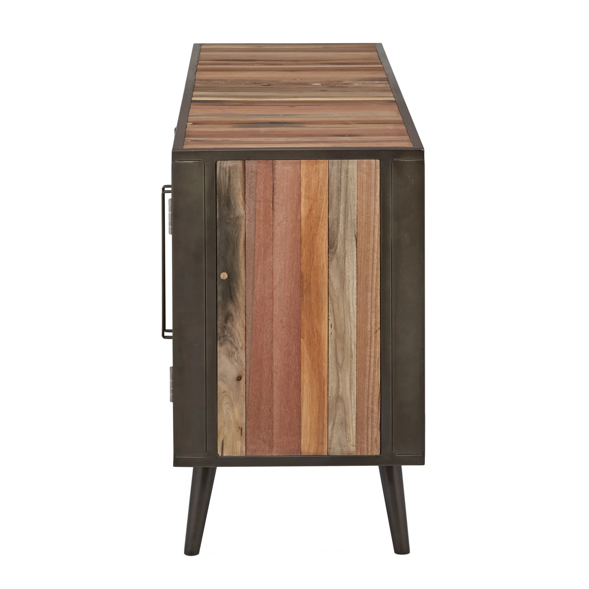 Rustic Natural Wood Media Cabinet with Four Doors By Homeroots - Image 6