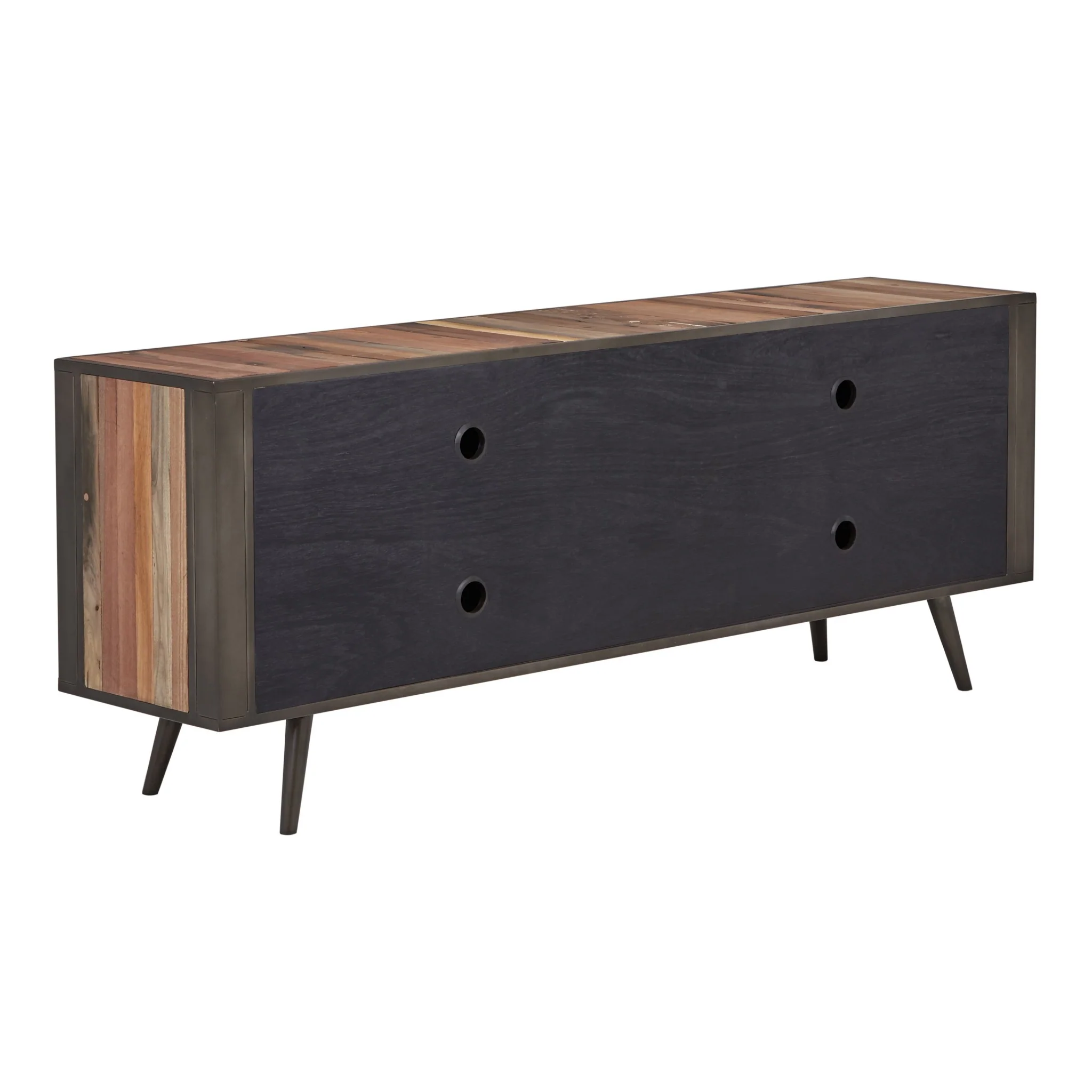 Rustic Natural Wood Media Cabinet with Four Doors By Homeroots - Image 7