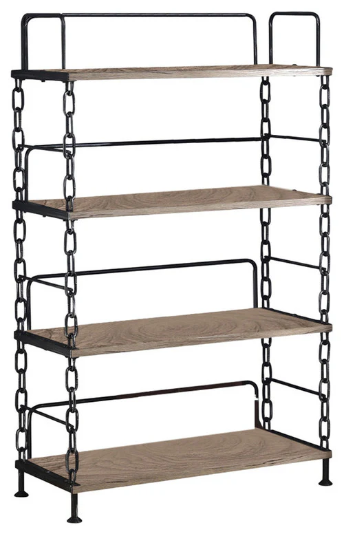 Rustic Oak And Antique Black Particle Board Bookshelf By Homeroots - Image 2