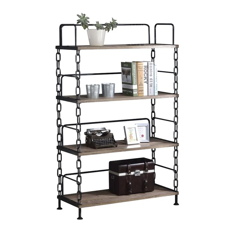 Rustic Oak And Antique Black Particle Board Bookshelf By Homeroots - Image 3