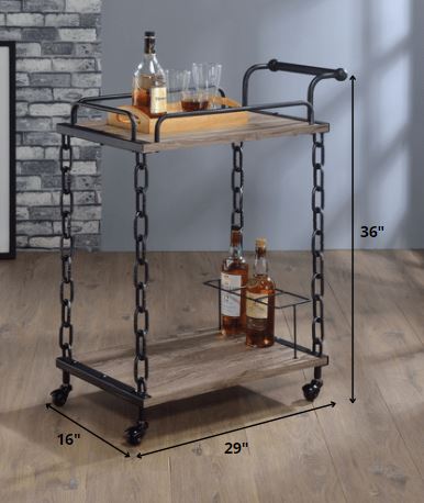 Rustic Oak And Antique Black Serving Cart By Homeroots - Image 2