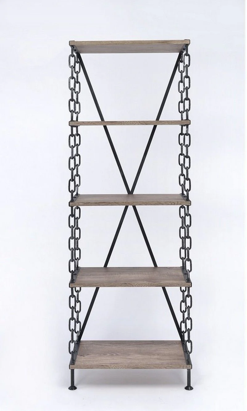 Rustic Oak And Antique Black Short Side Pier By Homeroots - Image 2