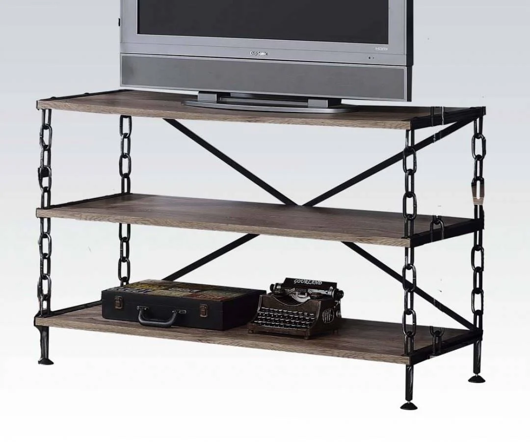 Rustic Oak And Antique Black Tv Stand By Homeroots - Image 2