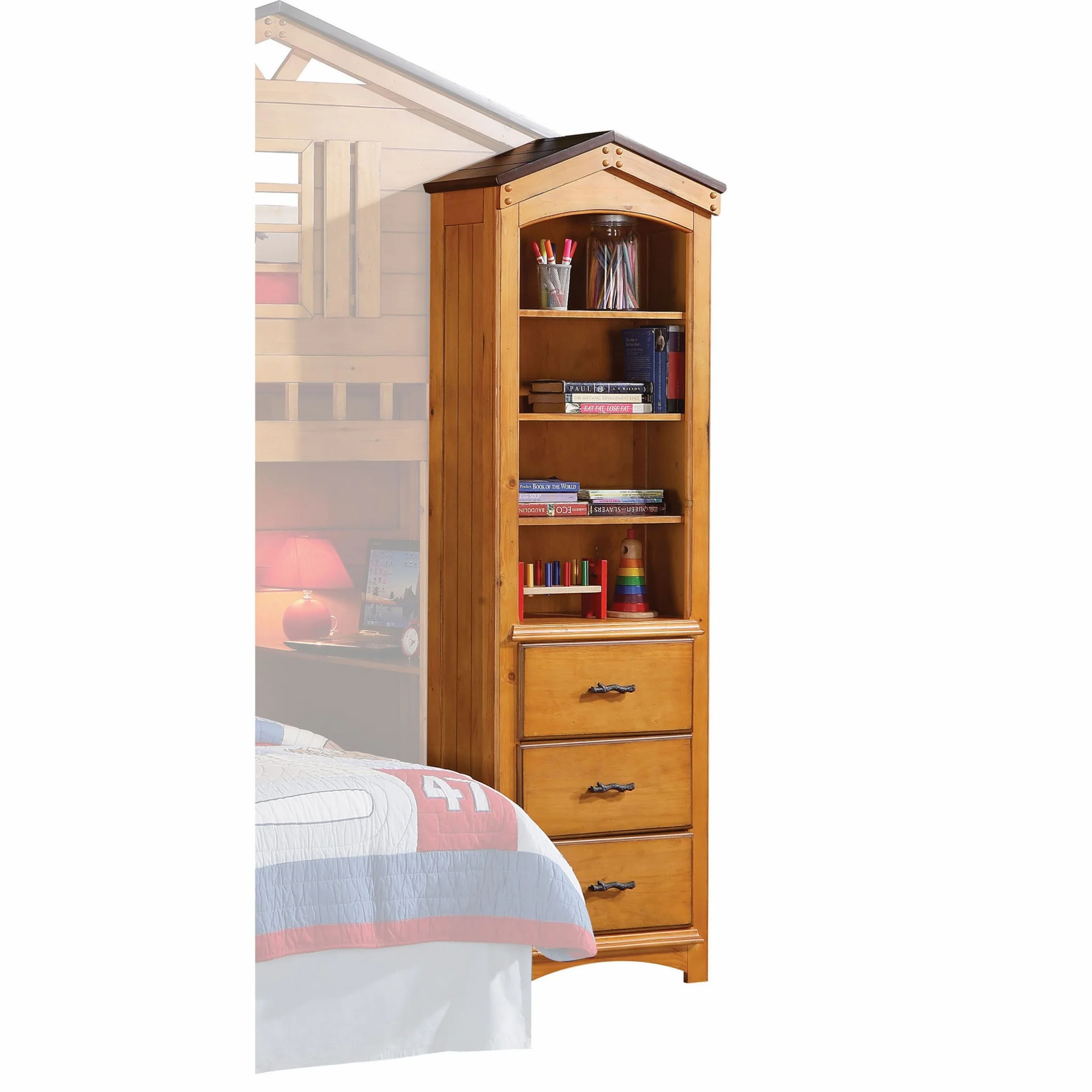 Rustic Oak Bookcase Cabinet By Homeroots - Image 5