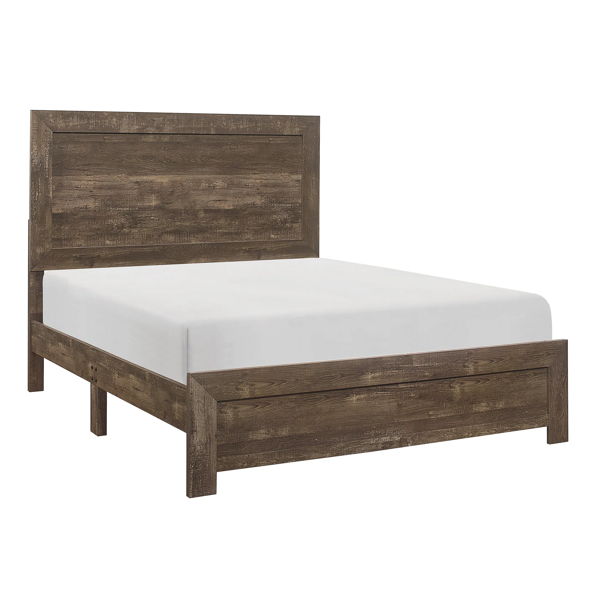 Rustic Panel Design Wooden Queen Size Bed With Block Legs Support, Brown By Benzara - Image 3