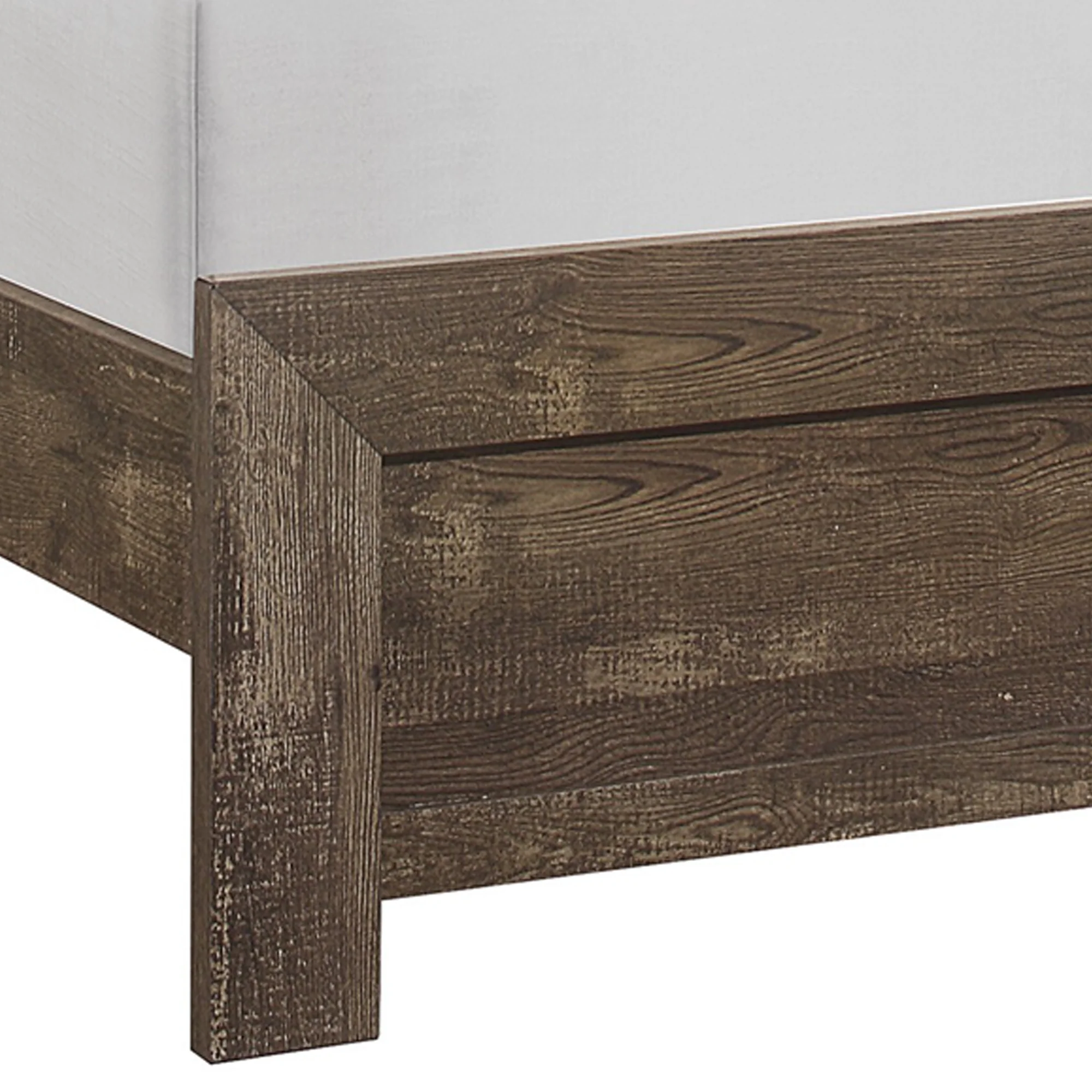 Rustic Panel Design Wooden Queen Size Bed With Block Legs Support, Brown By Benzara - Image 4