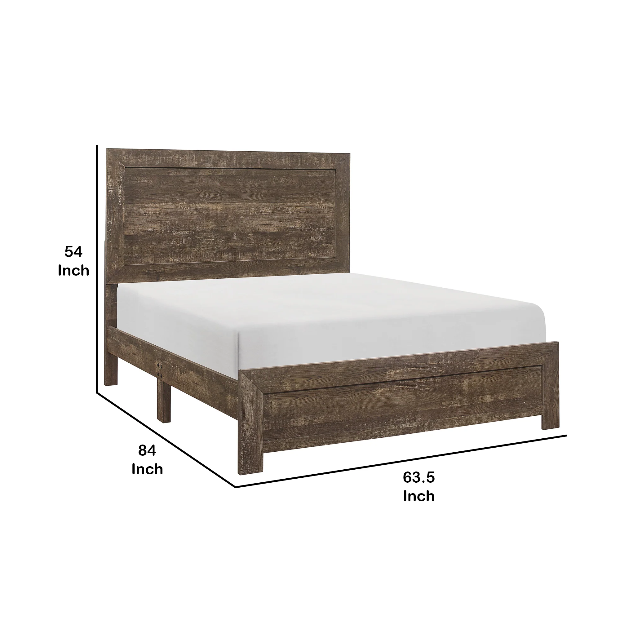 Rustic Panel Design Wooden Queen Size Bed With Block Legs Support, Brown By Benzara - Image 5