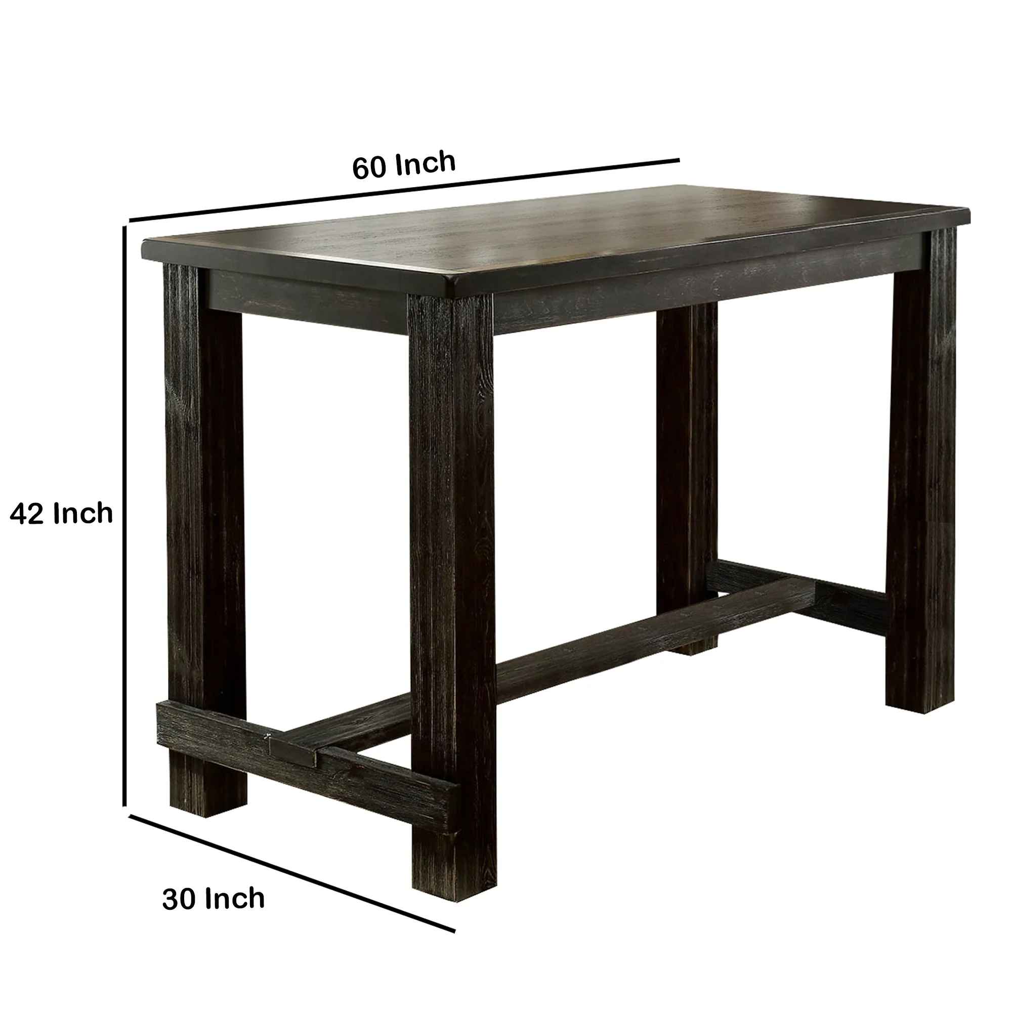 Rustic Plank Wooden Bar Table With Block Legs Antique Black By Benzara - Image 2