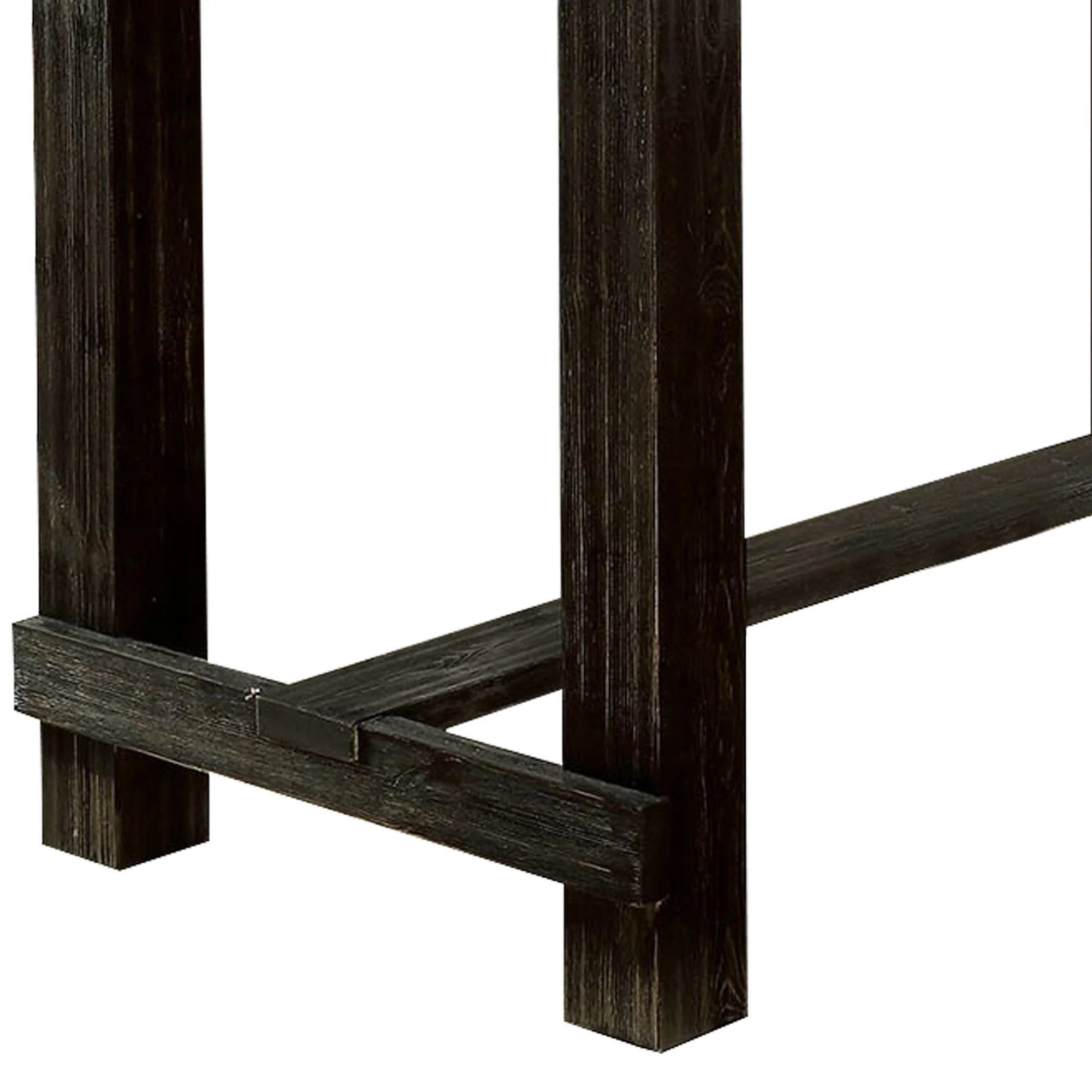 Rustic Plank Wooden Bar Table With Block Legs Antique Black By Benzara - Image 3