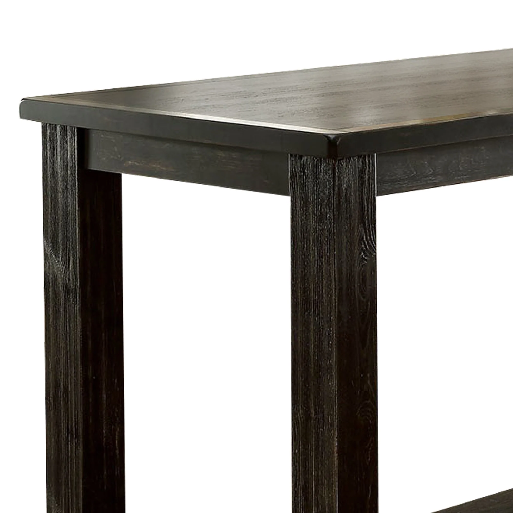 Rustic Plank Wooden Bar Table With Block Legs Antique Black By Benzara - Image 5