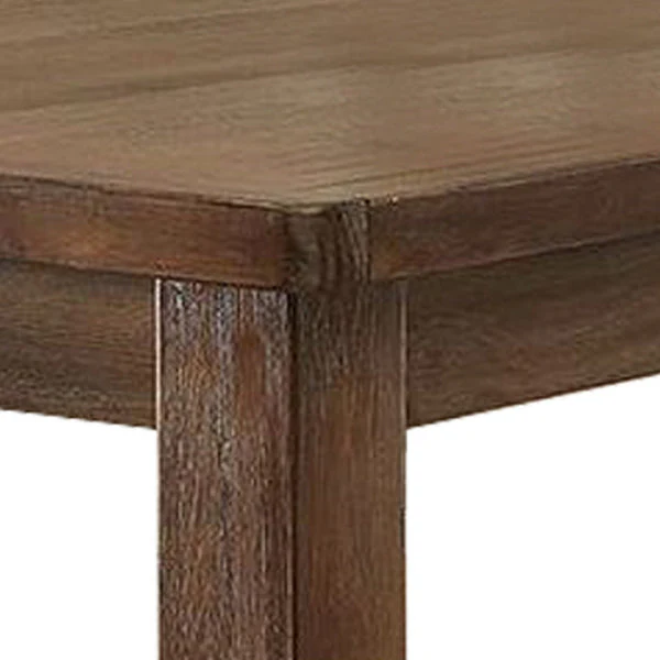 Rustic Plank Wooden Counter Height Table With Block Legs Oak Brown By Benzara - Image 2