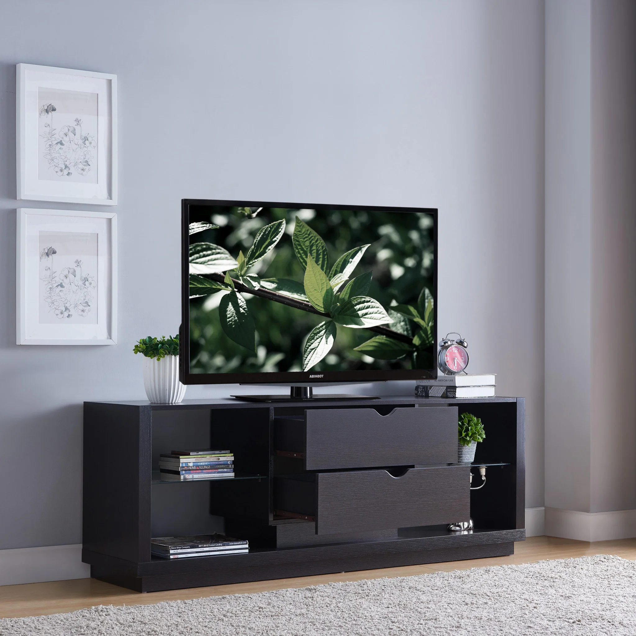 Rustic Red Cocoa TV Stand with Two Drawers By Homeroots - Image 2