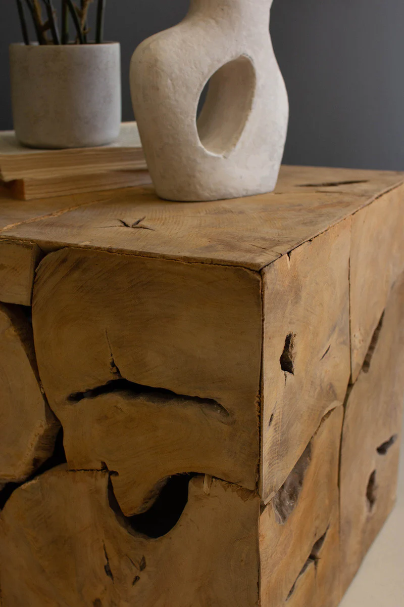 Rustic Teak Wood Cube By Kalalou - Image 2