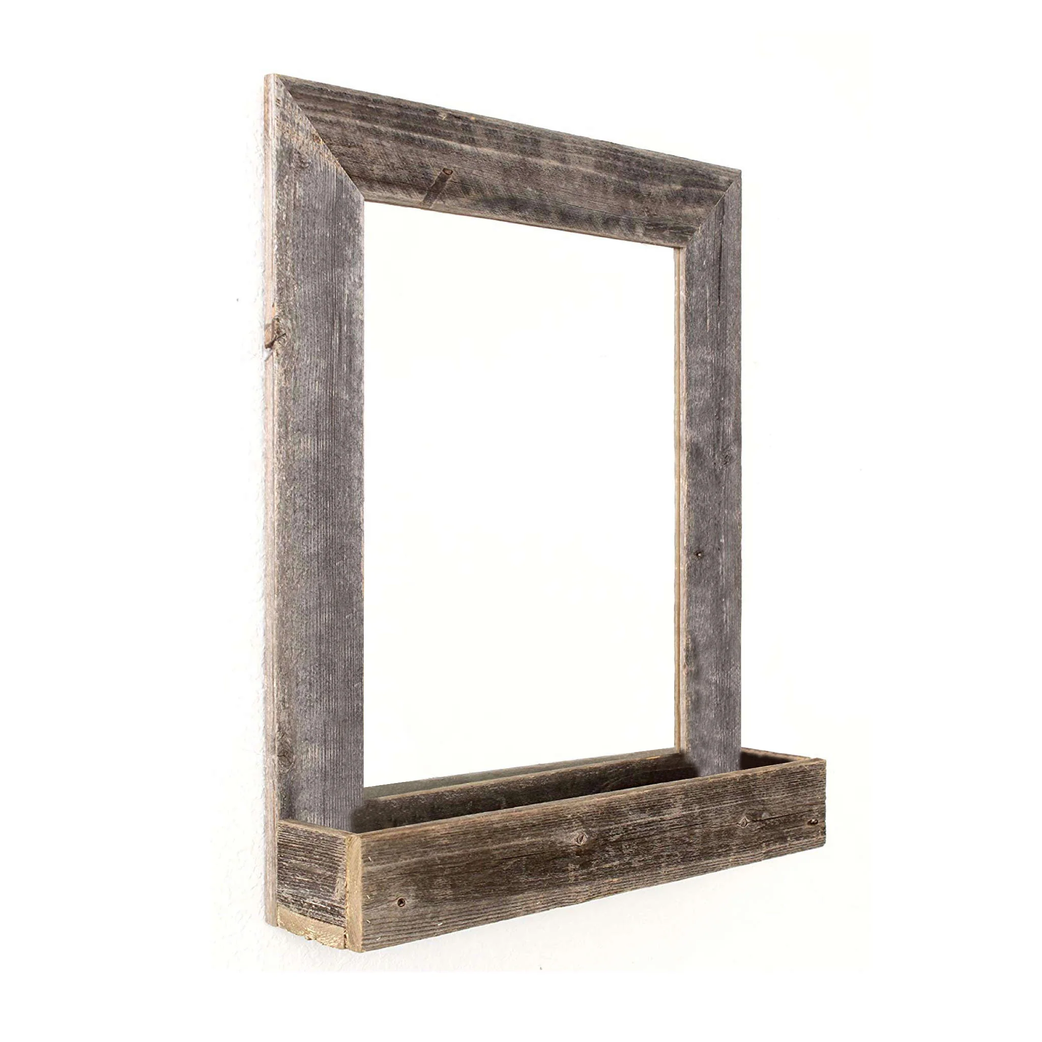 Rustic Weathered Gray Reclaimed Wood Plank Mirror With Shelf By Homeroots - Image 2