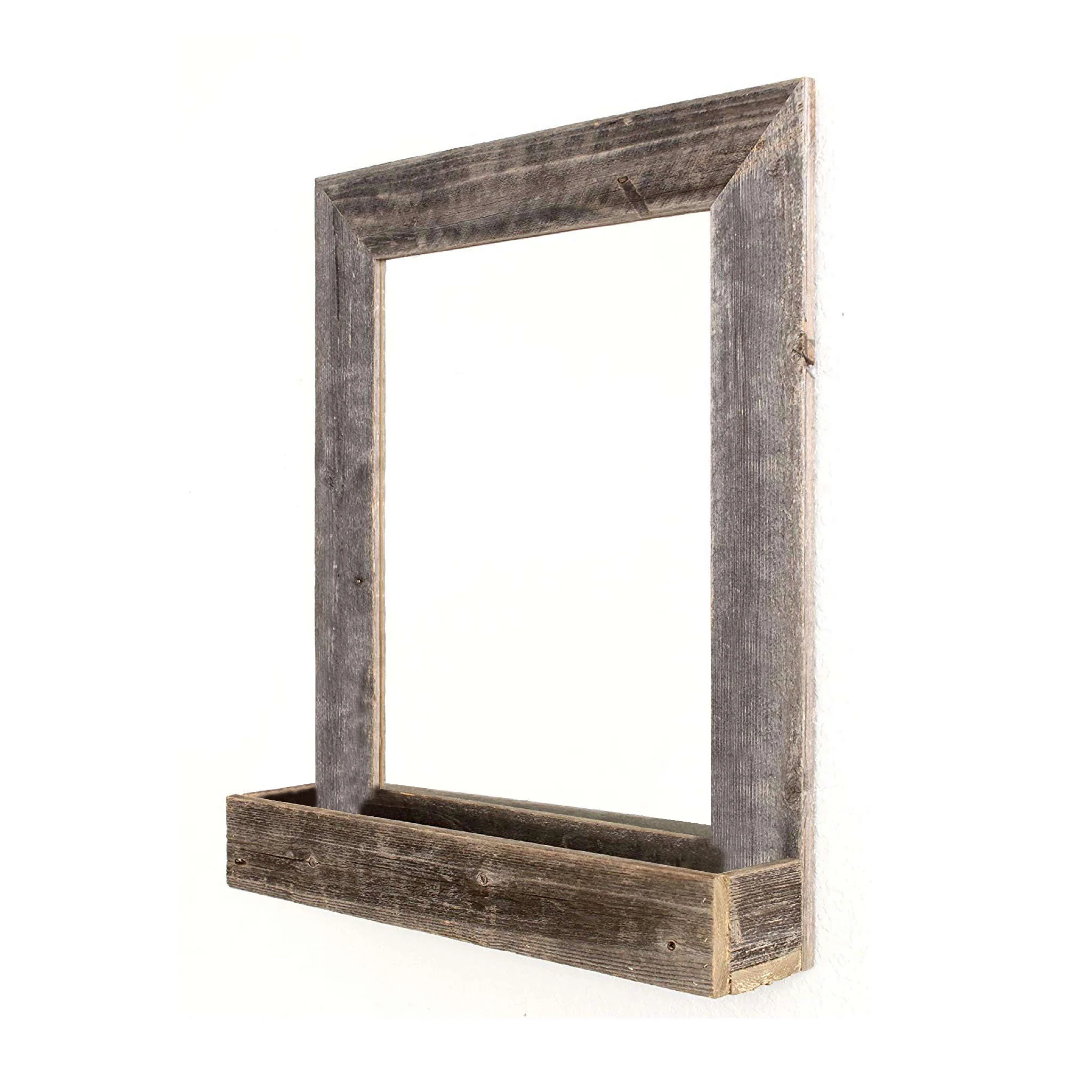 Rustic Weathered Gray Reclaimed Wood Plank Mirror With Shelf By Homeroots - Image 4