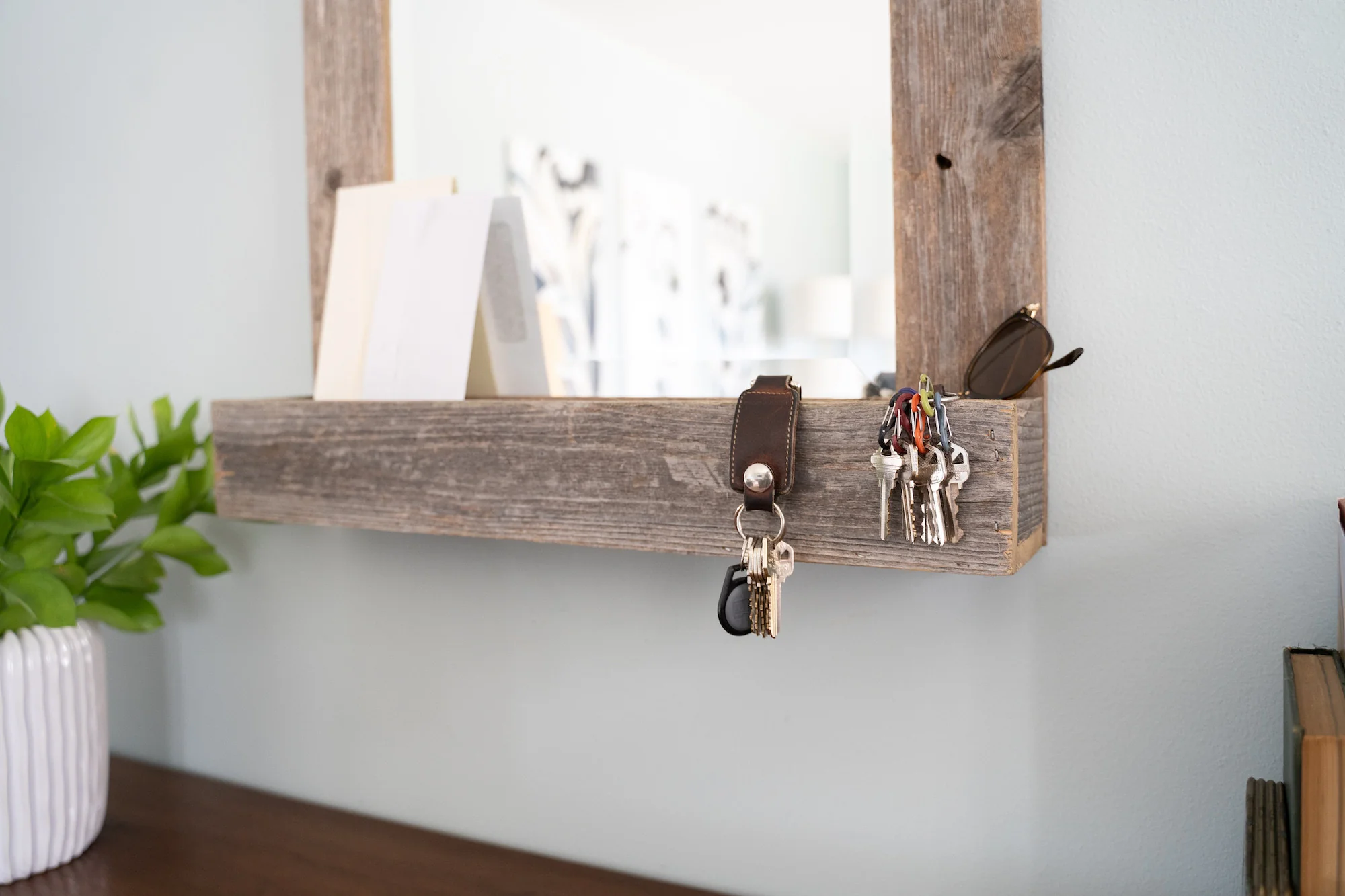 Rustic Weathered Gray Reclaimed Wood Plank Mirror With Shelf By Homeroots - Image 5