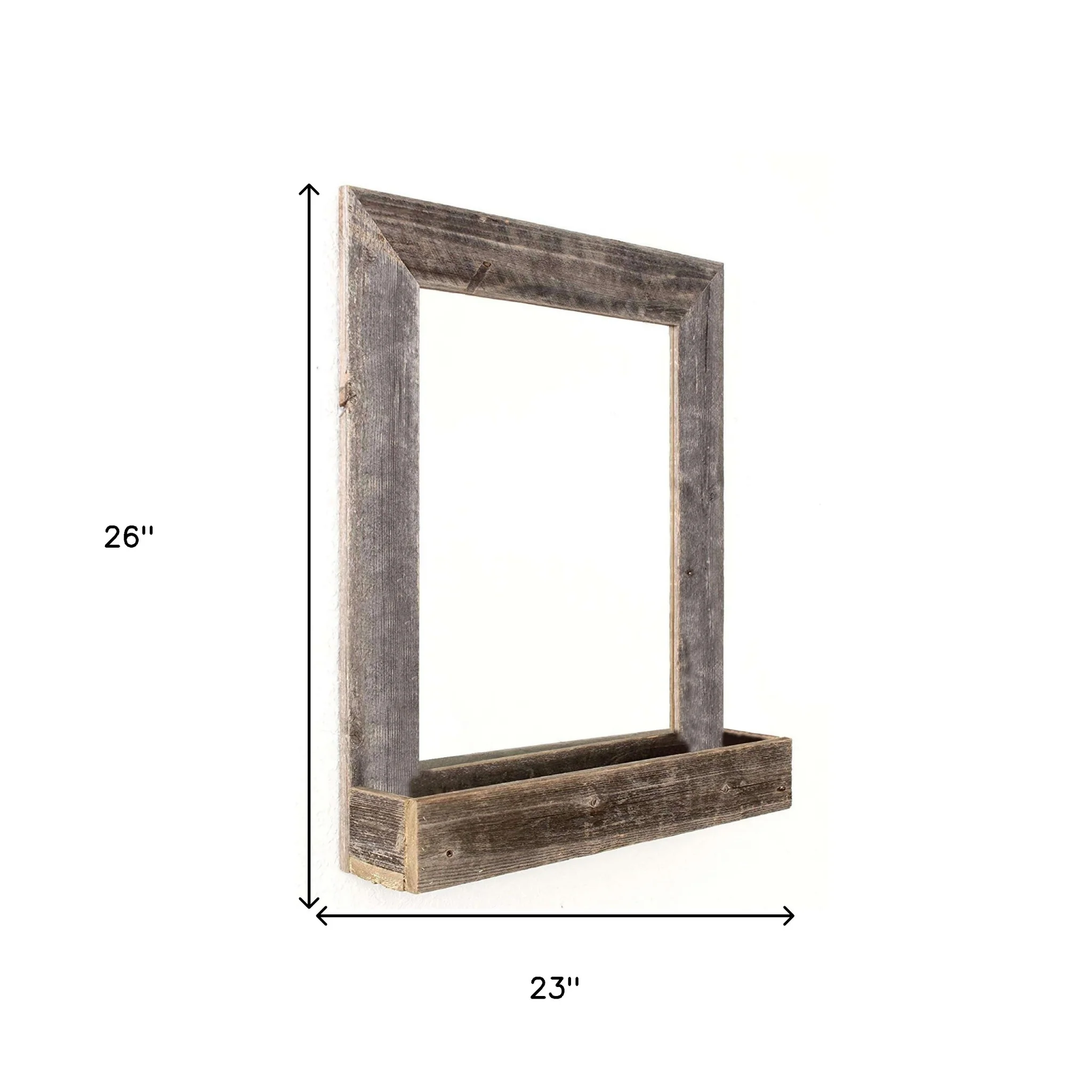 Rustic Weathered Gray Reclaimed Wood Plank Mirror With Shelf By Homeroots - Image 7