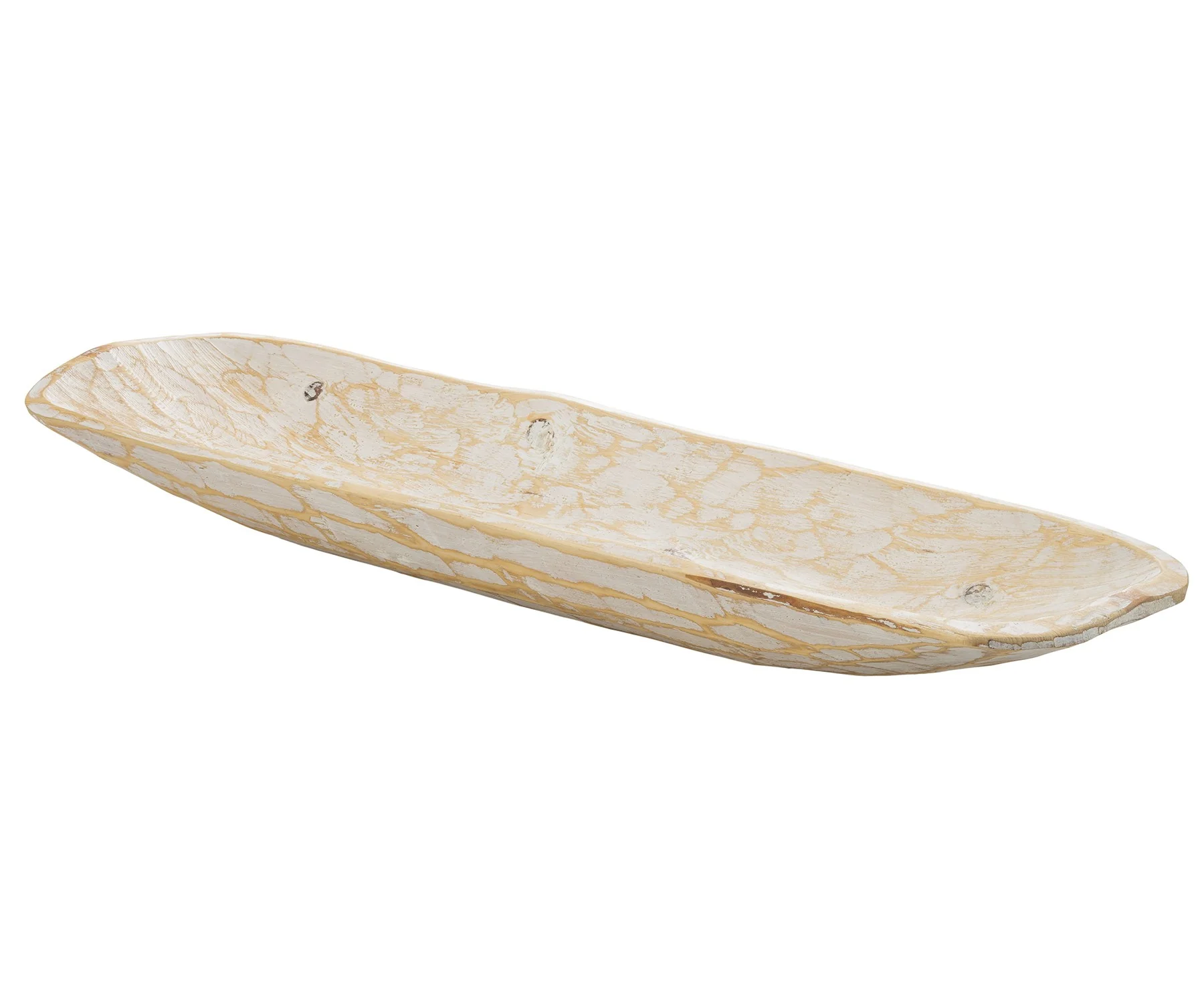 Rustic White And Natural Handcarved Wide Oval Centerpiece Bowl By Homeroots - Image 2