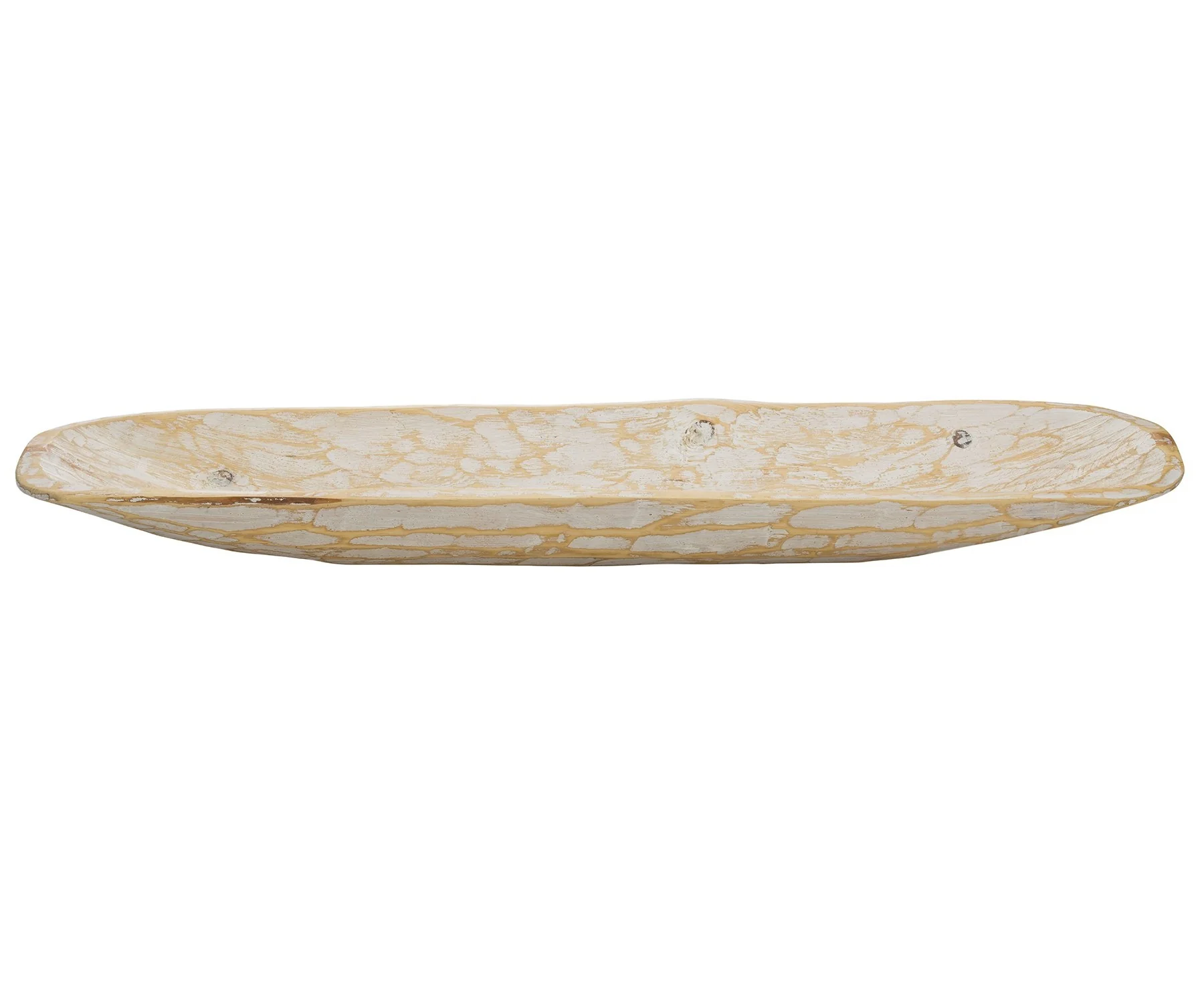 Rustic White And Natural Handcarved Wide Oval Centerpiece Bowl By Homeroots - Image 3