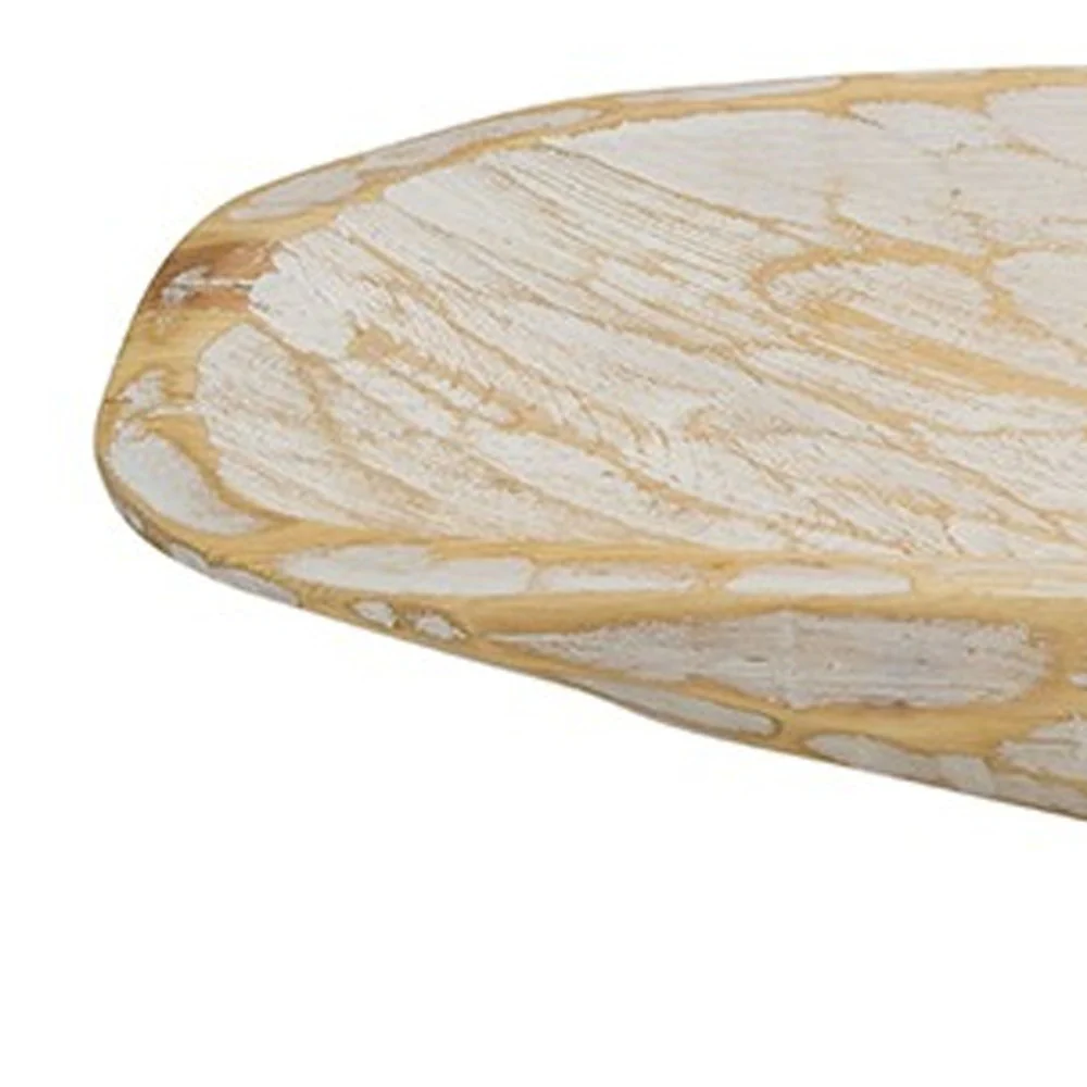 Rustic White And Natural Handcarved Wide Oval Centerpiece Bowl By Homeroots - Image 4