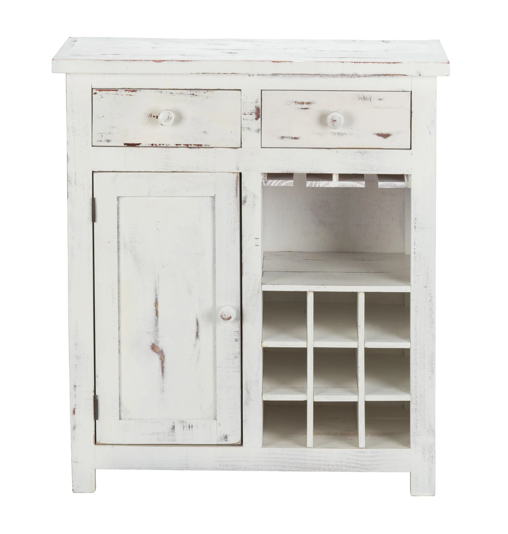 Rustic White Wine Cabinet With Two Drawers By Homeroots - Image 2