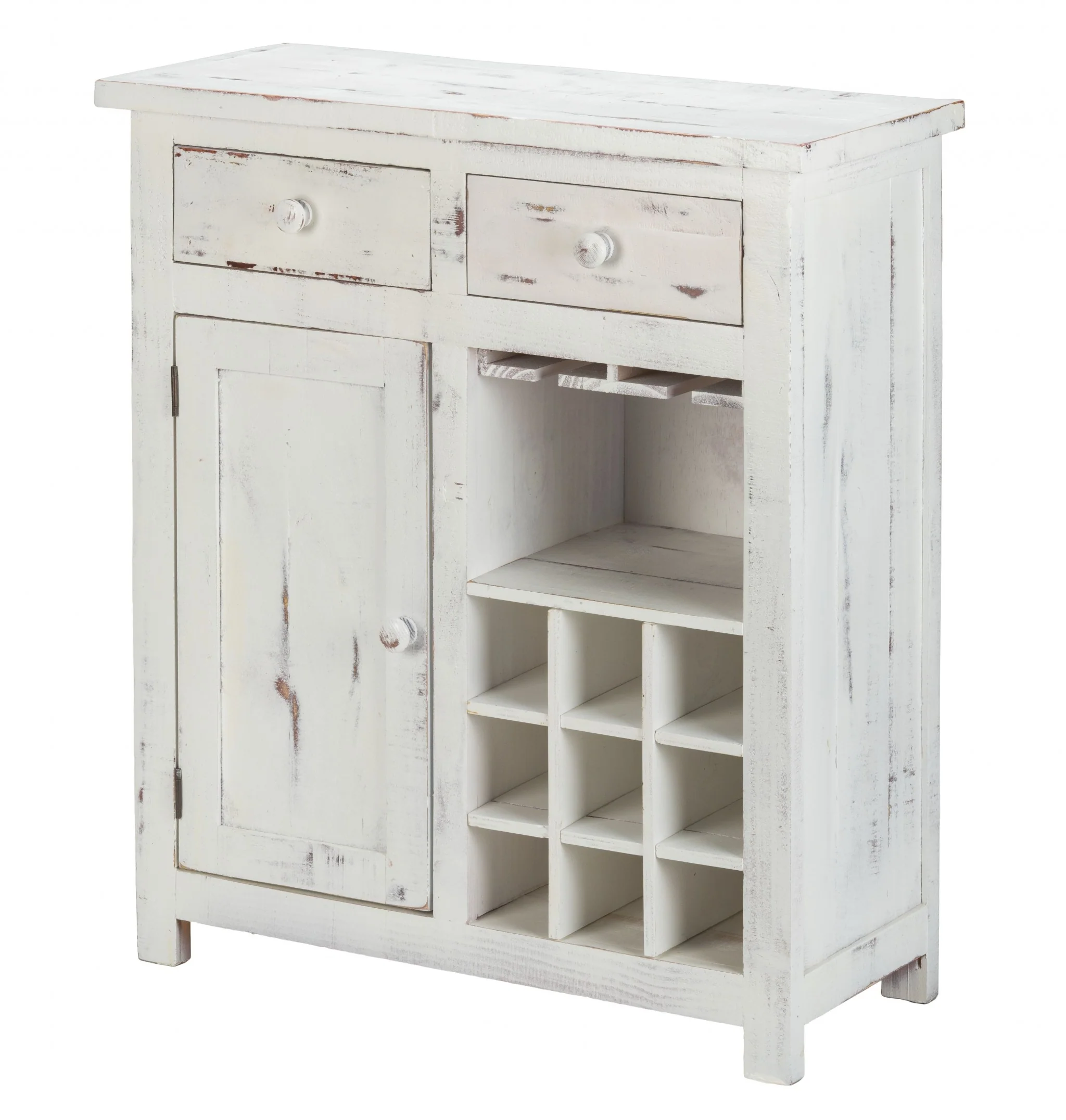 Rustic White Wine Cabinet With Two Drawers By Homeroots - Image 3