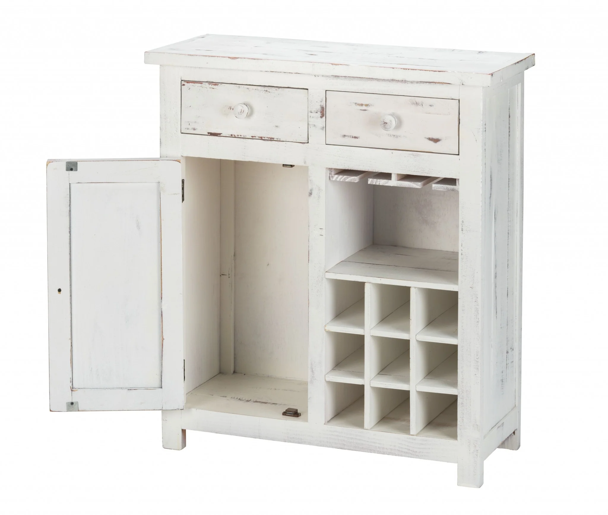 Rustic White Wine Cabinet With Two Drawers By Homeroots - Image 4