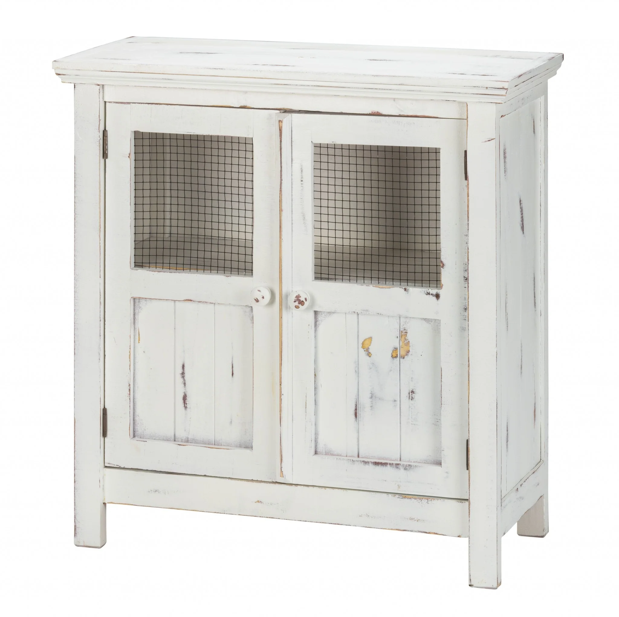 Rustic White Wood And Wire Two Door Accent Cabinet By Homeroots - Image 2