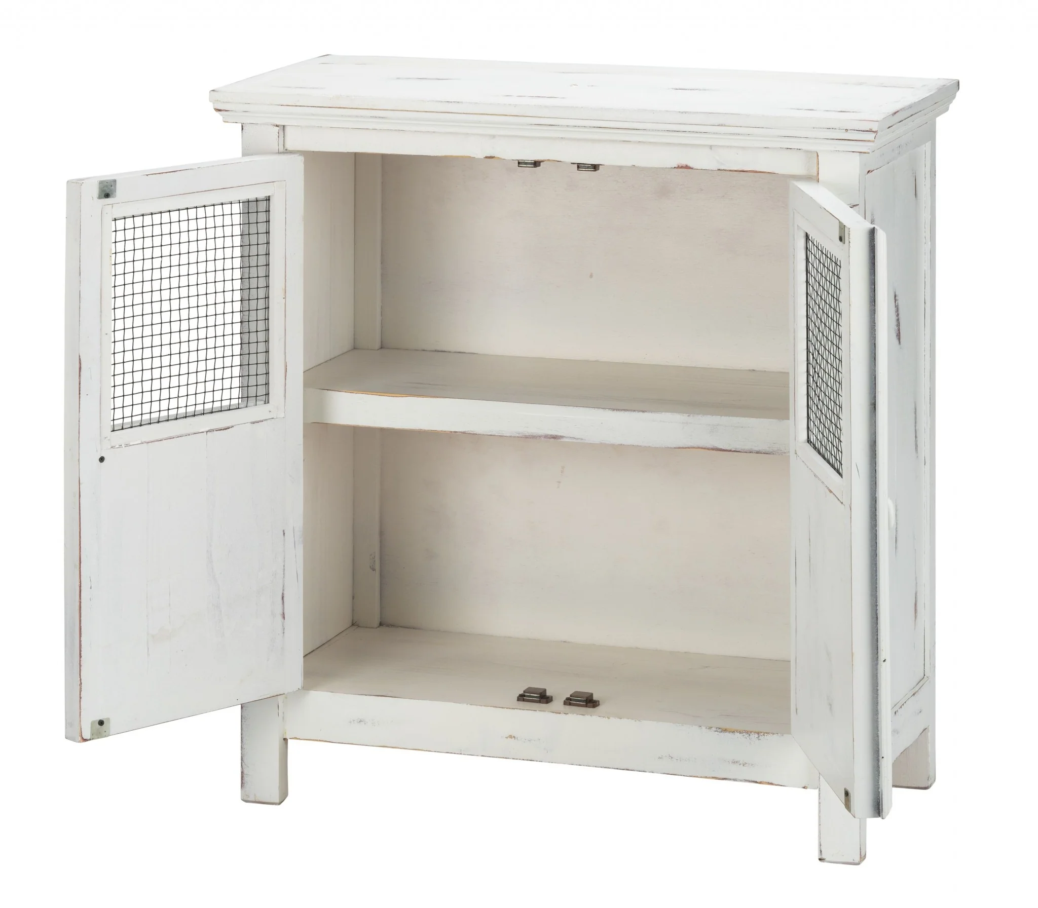 Rustic White Wood And Wire Two Door Accent Cabinet By Homeroots - Image 3