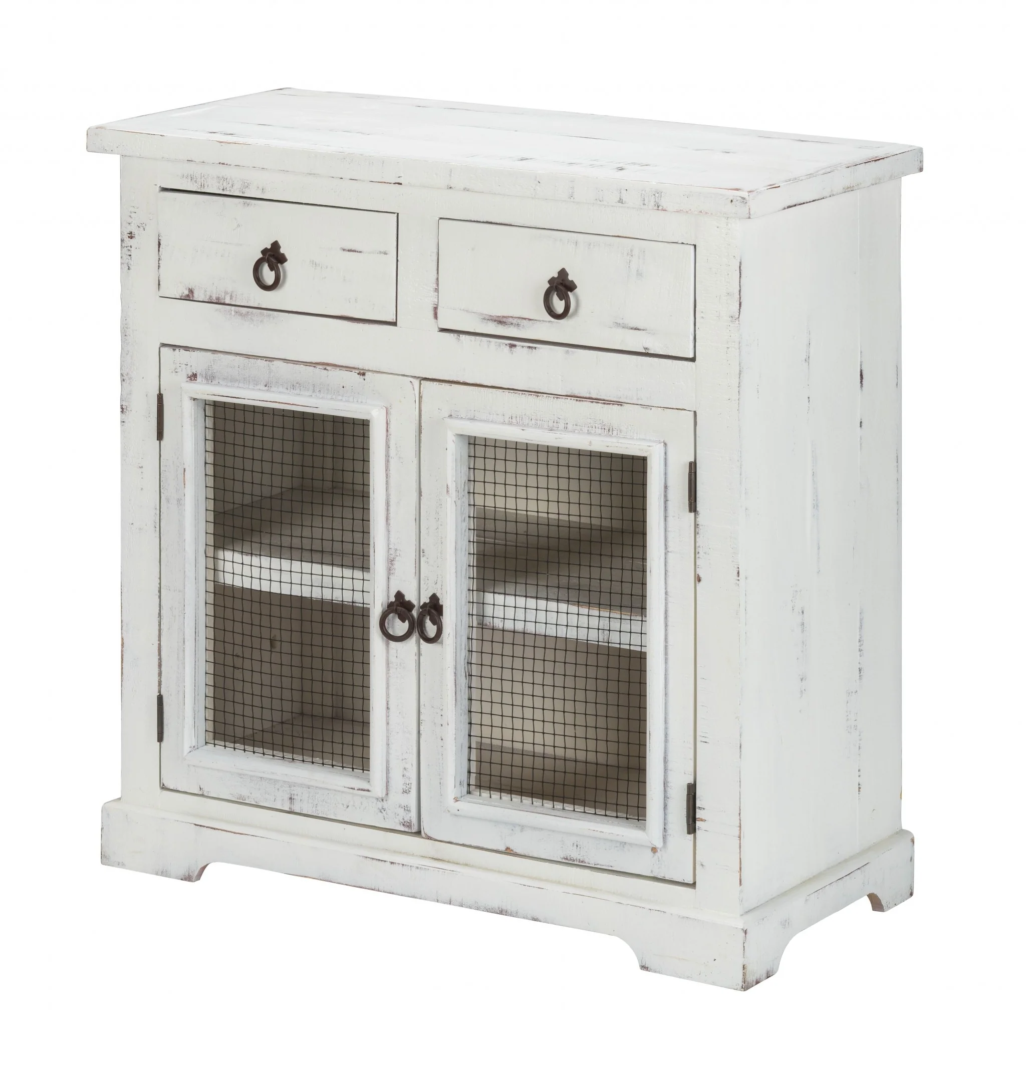 Rustic White Wood And Wire Two Door And Drawer Accent Cabinet By Homeroots - Image 2
