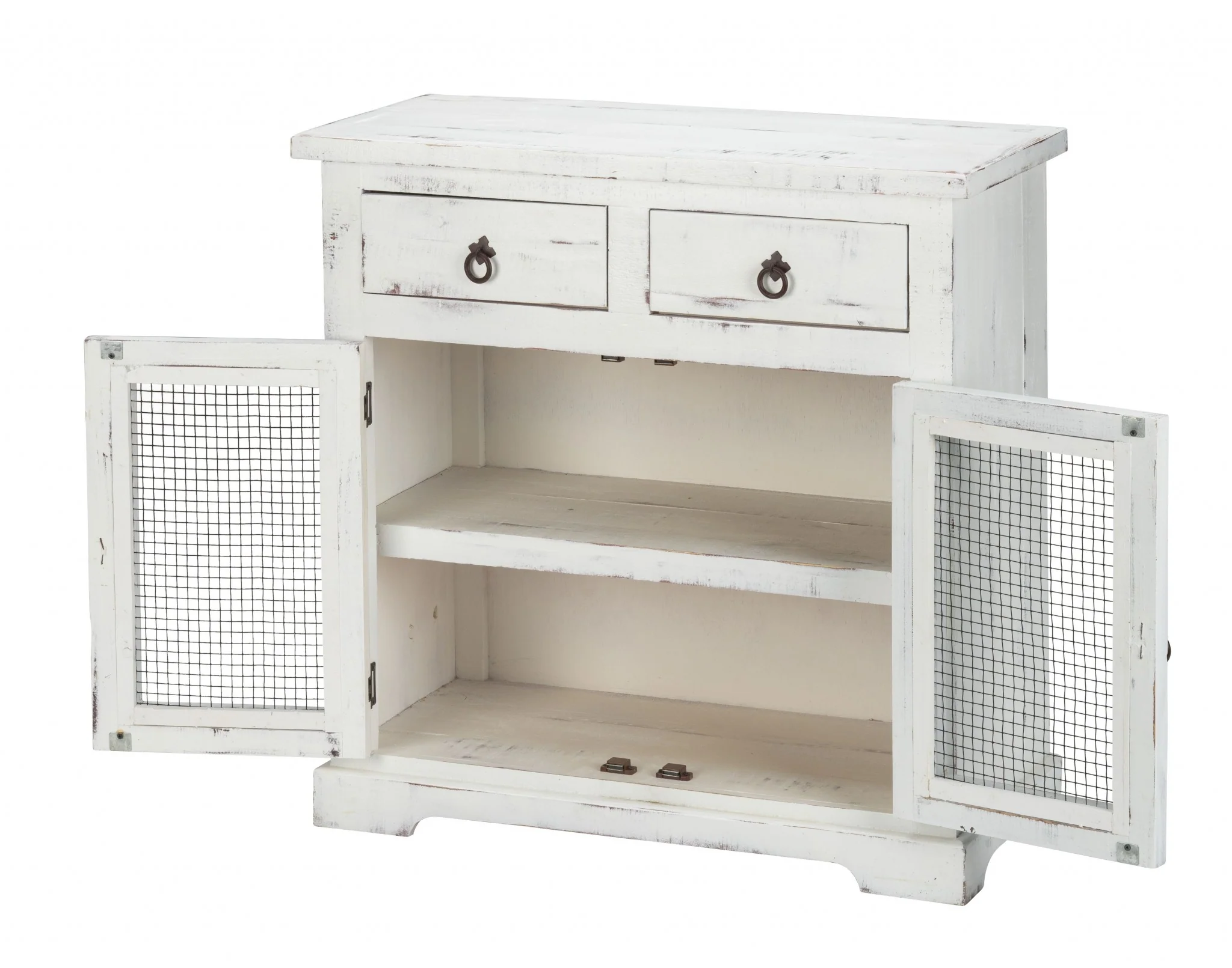 Rustic White Wood And Wire Two Door And Drawer Accent Cabinet By Homeroots - Image 3