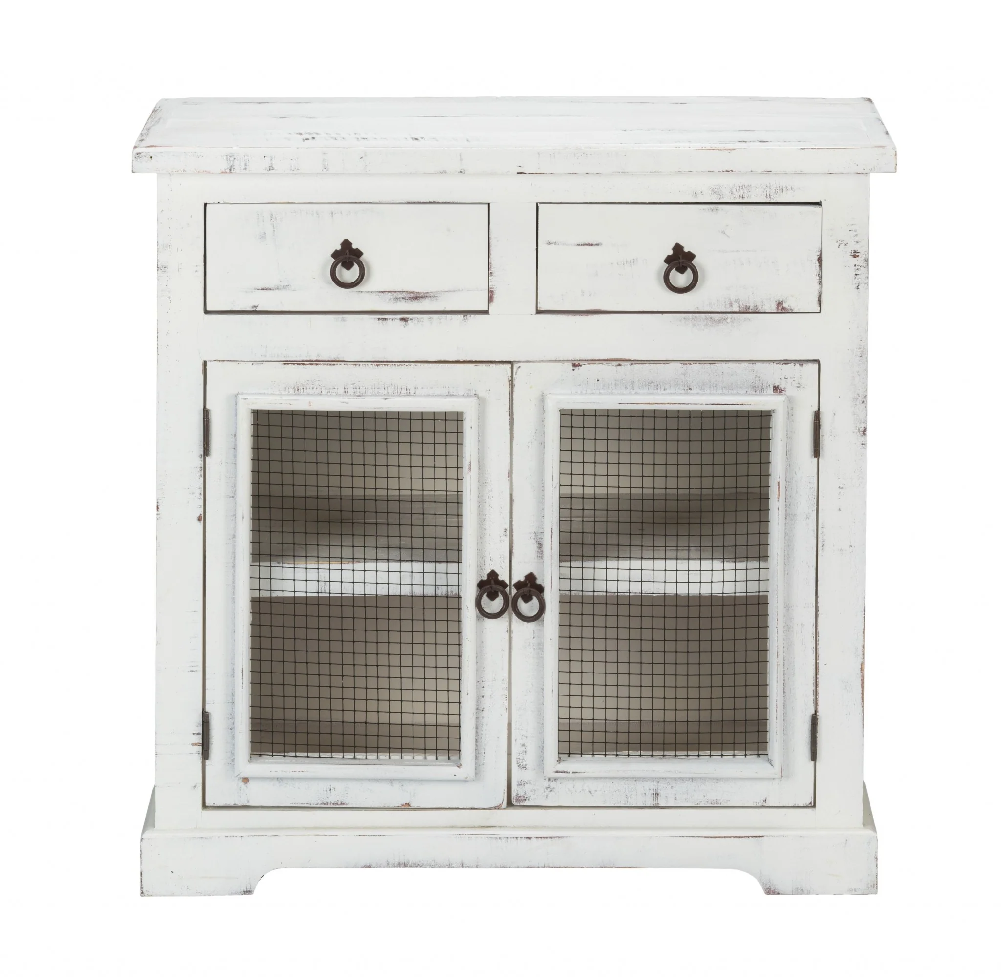 Rustic White Wood And Wire Two Door And Drawer Accent Cabinet By Homeroots - Image 4