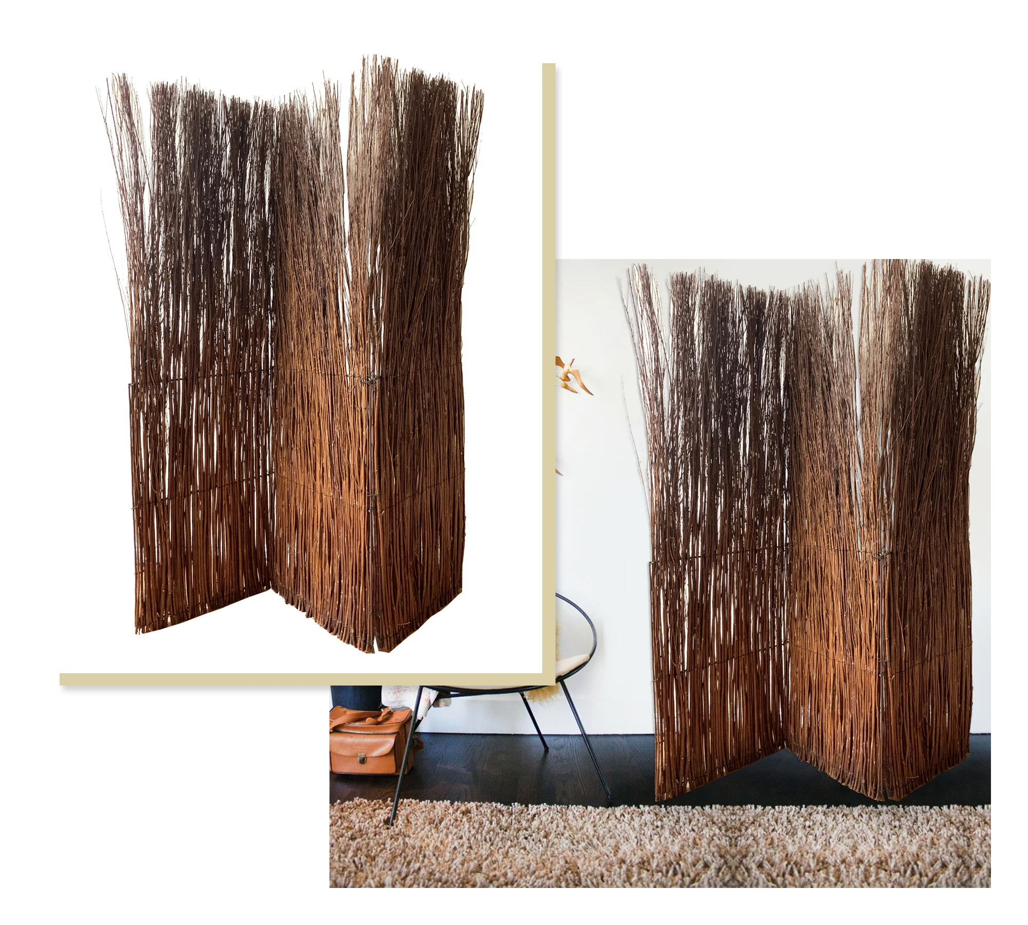 Rustic Willow Branch Three Panel Room Divider Screen By Homeroots - Image 4