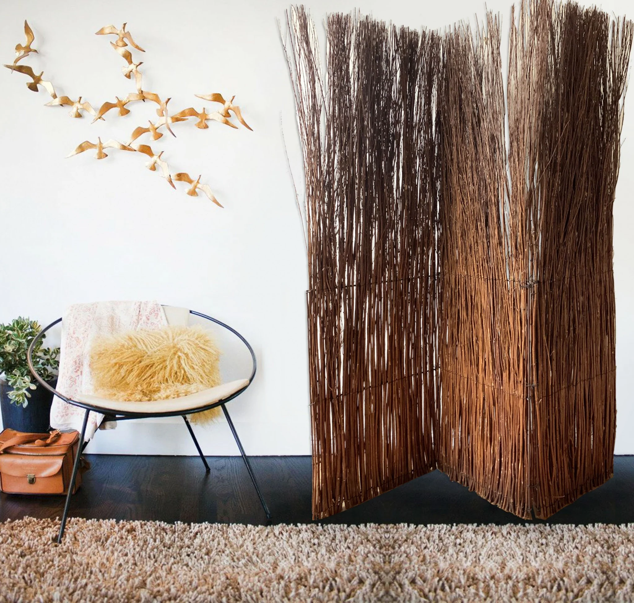 Rustic Willow Branch Three Panel Room Divider Screen By Homeroots - Image 5