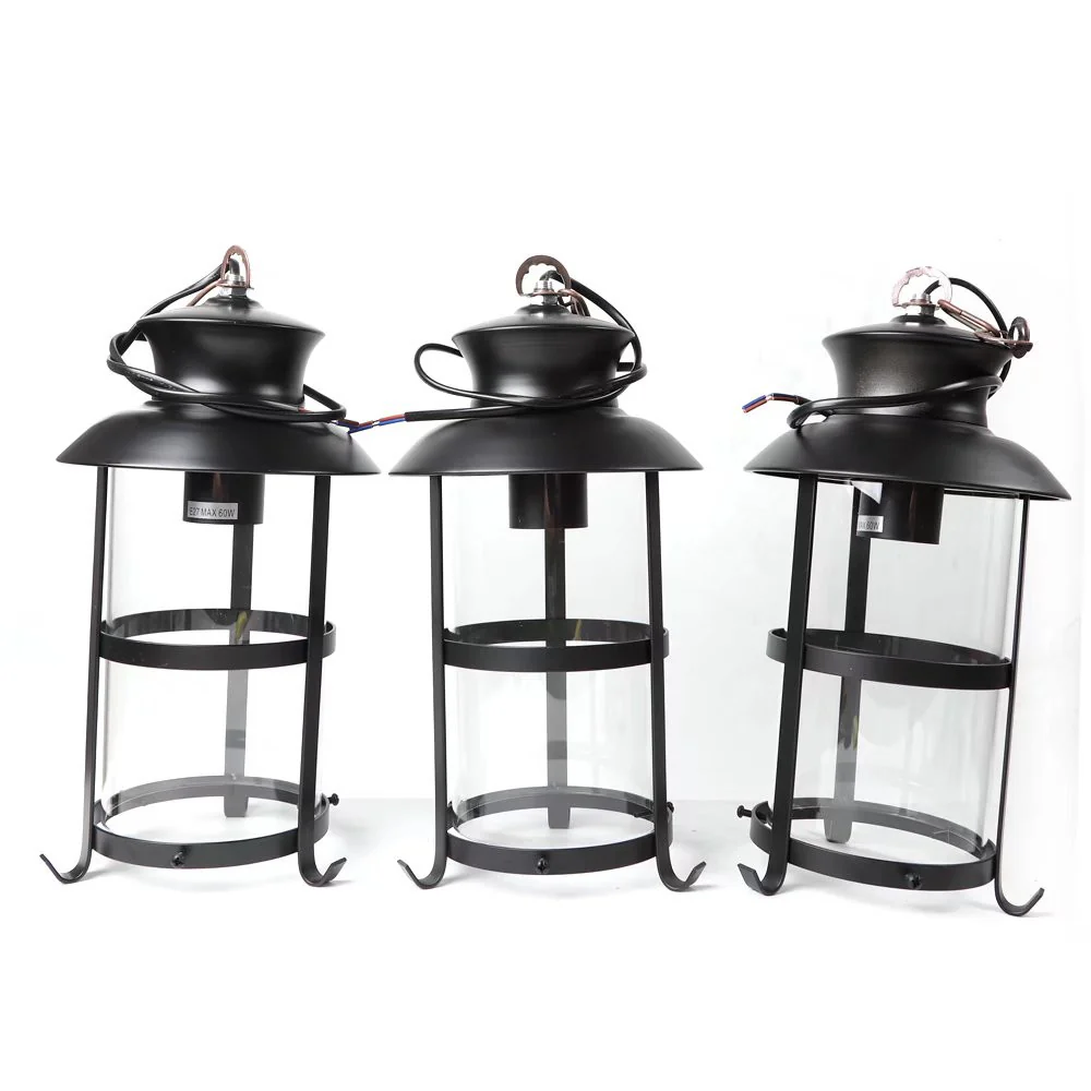 Rustic Wood and Metal Three Light Hanging Lantern Chandelier By Homeroots - Image 7