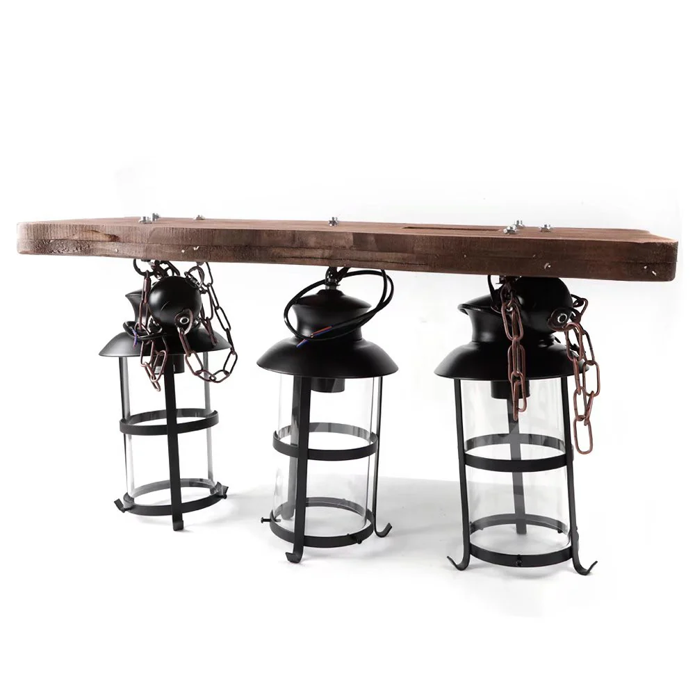 Rustic Wood and Metal Three Light Hanging Lantern Chandelier By Homeroots - Image 8