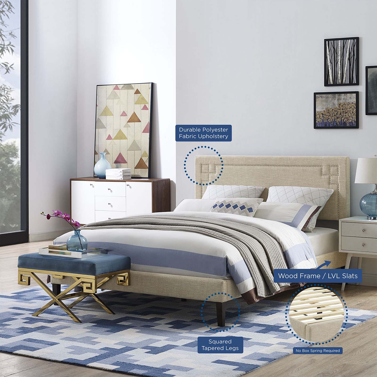Ruthie Full Fabric Platform Bed with Squared Tapered Legs By Modway - MOD-5937 - Image 6