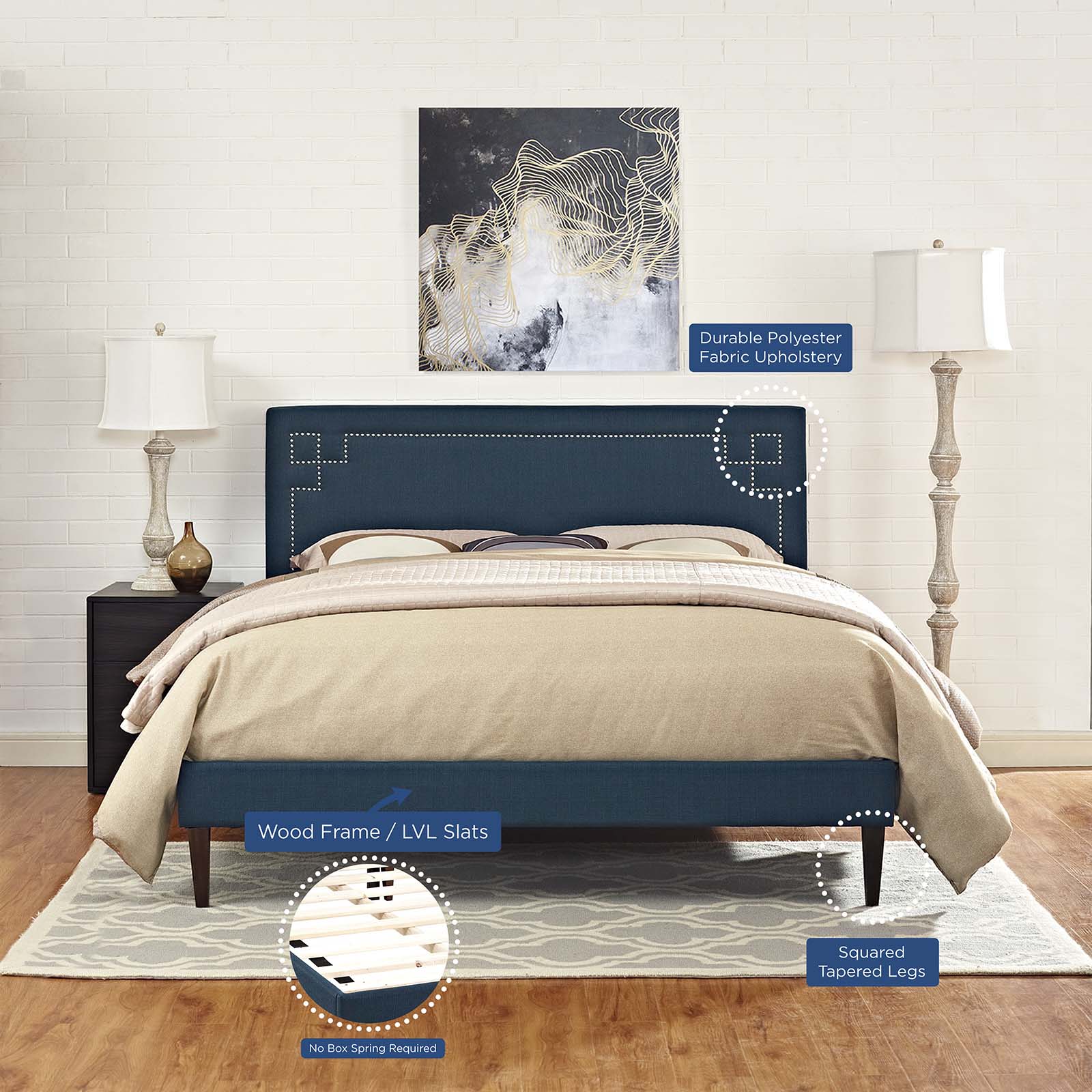 Ruthie King Fabric Platform Bed with Squared Tapered Legs By Modway - MOD-5941 - Image 6