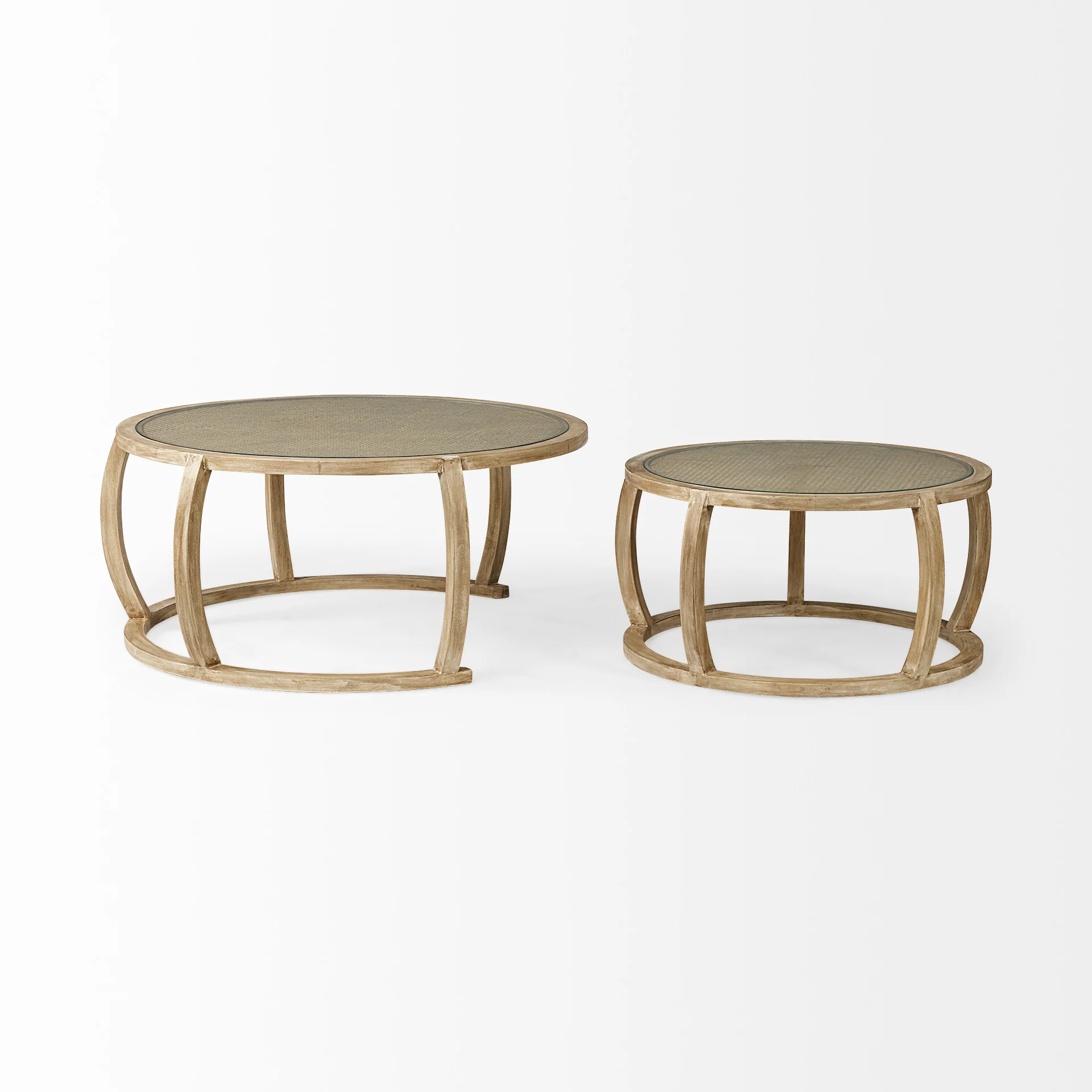 S2 41.5' Round Woven Cane Glass Top and Solid Wood Coffee Tables By Homeroots - Image 2