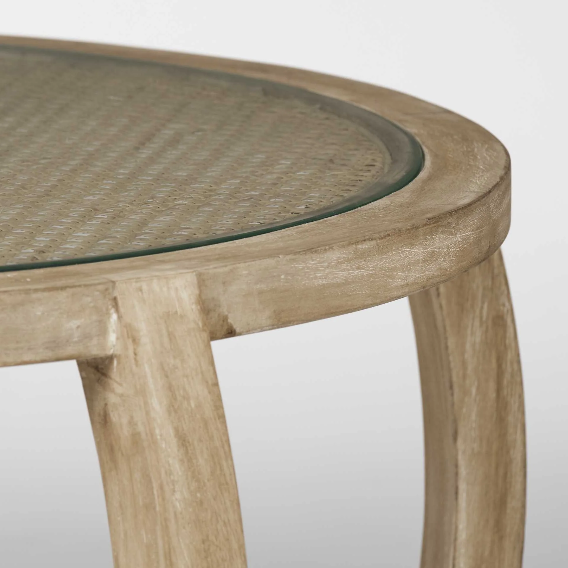 S2 41.5' Round Woven Cane Glass Top and Solid Wood Coffee Tables By Homeroots - Image 3